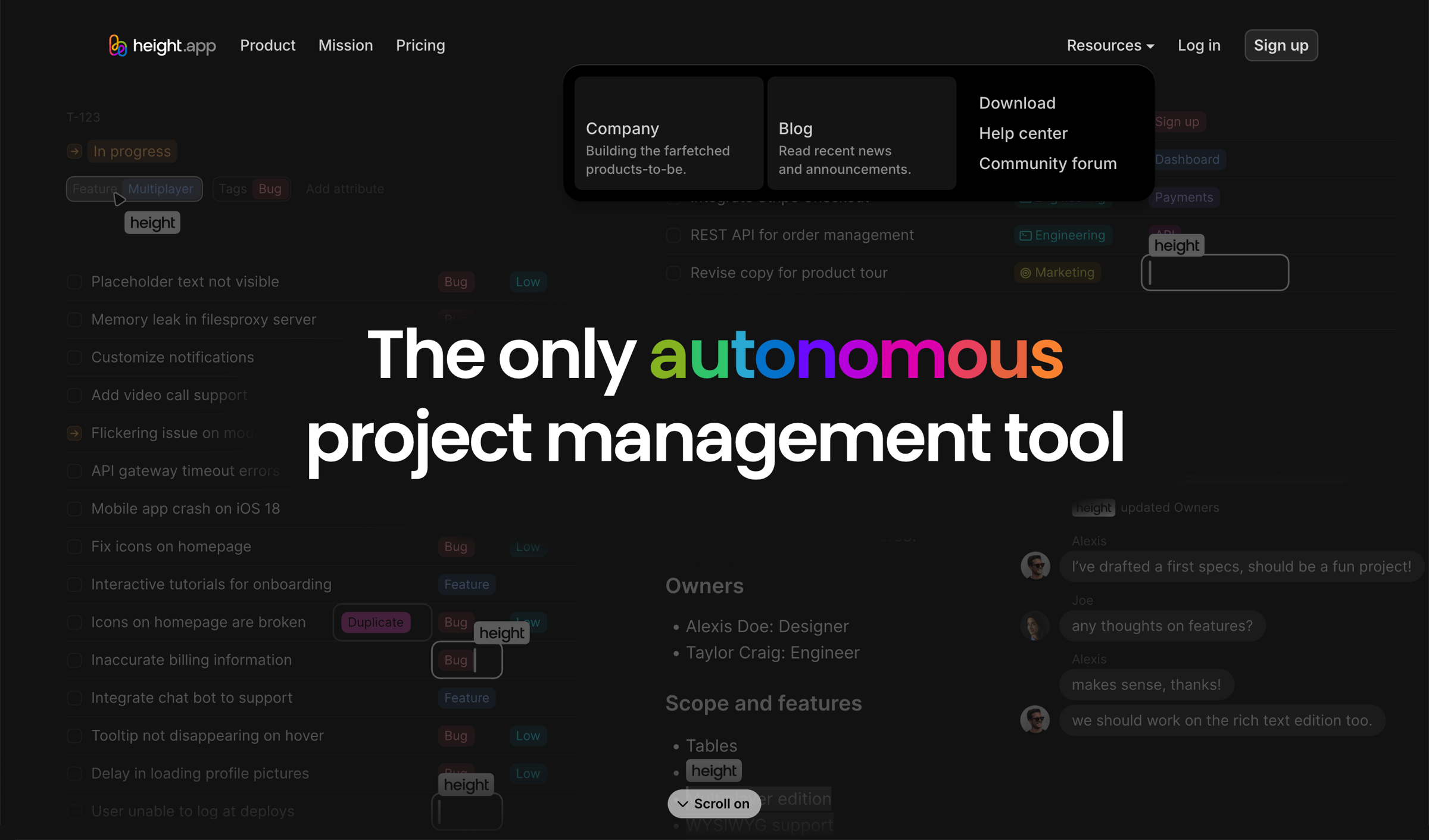 Height - Height The autonomous project management tool screen