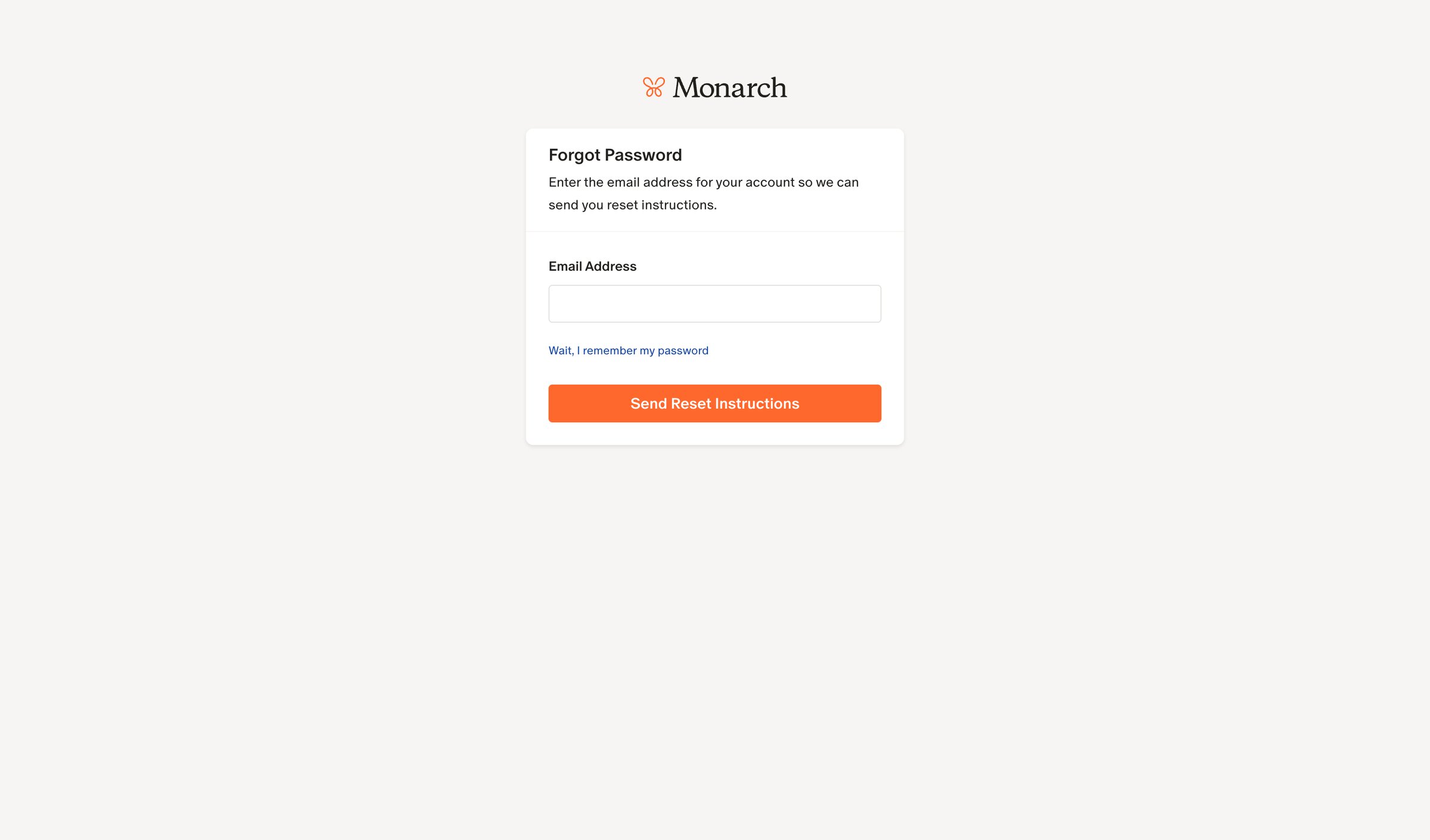 Monarch - Monarch | Forgot Password screen