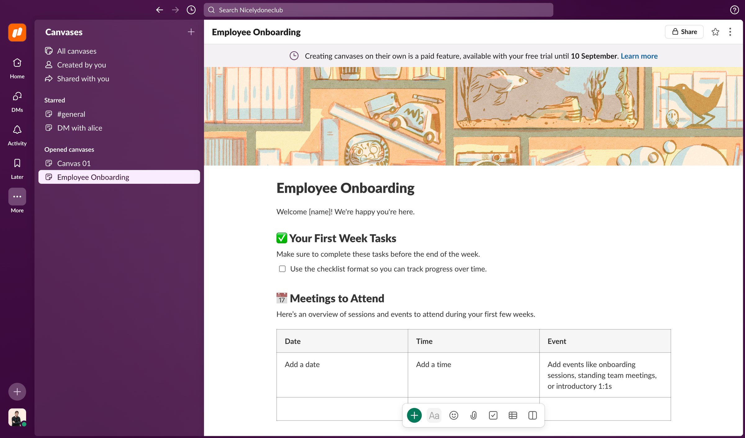 Slack - Employee Onboarding - Nicelydoneclub - Slack screen