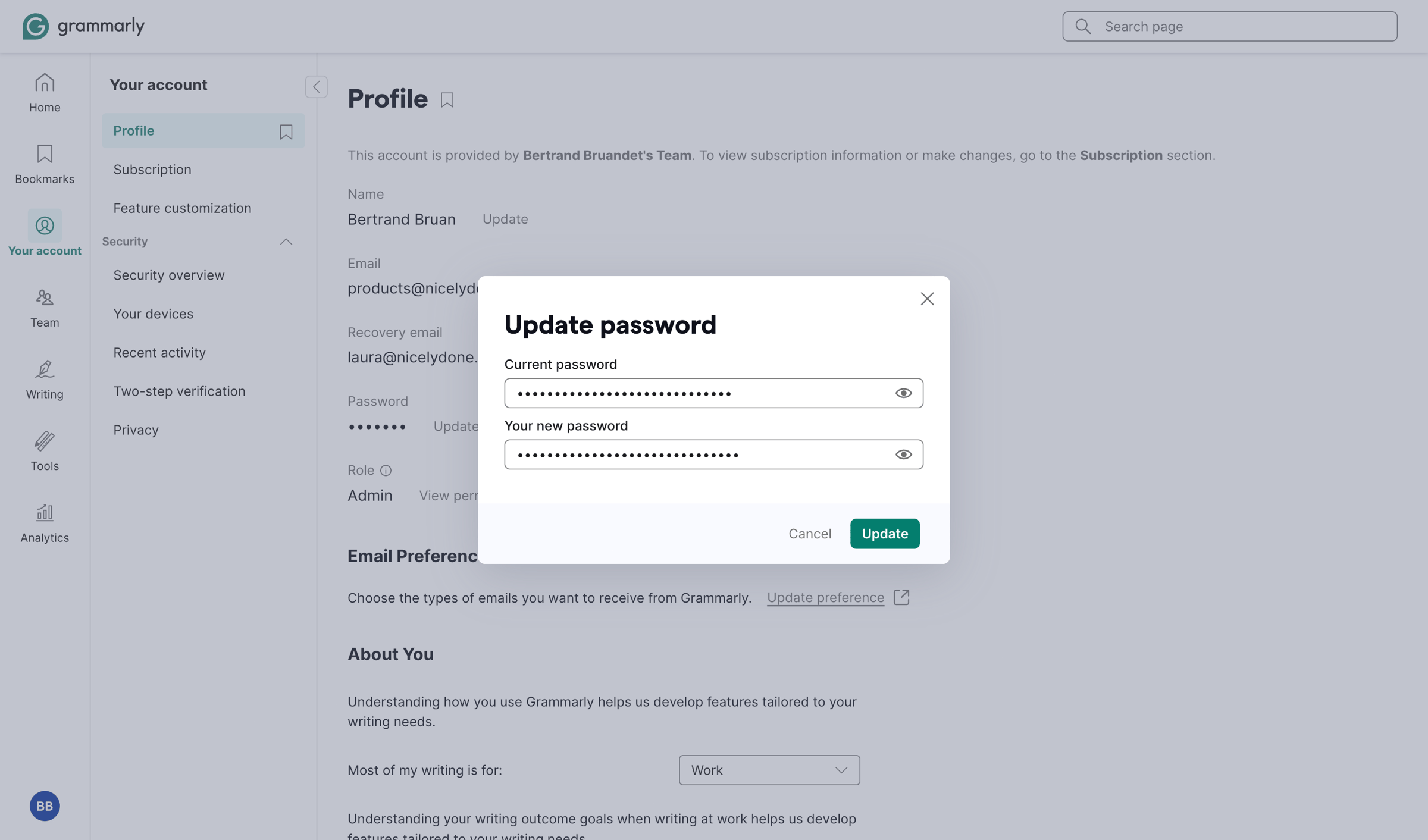Grammarly - Account | Grammarly screen