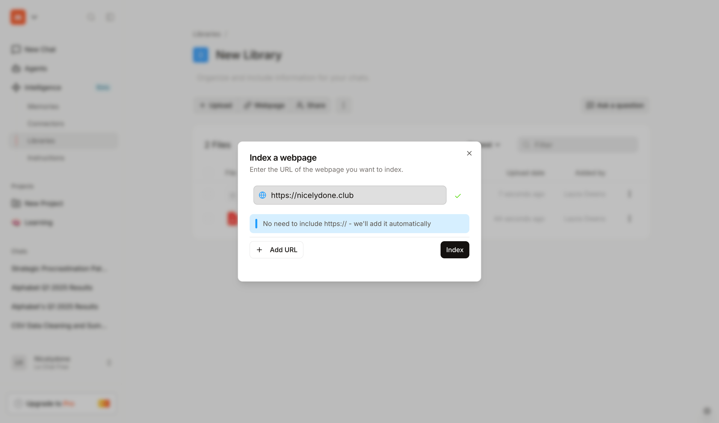 Mistral - New Library screen