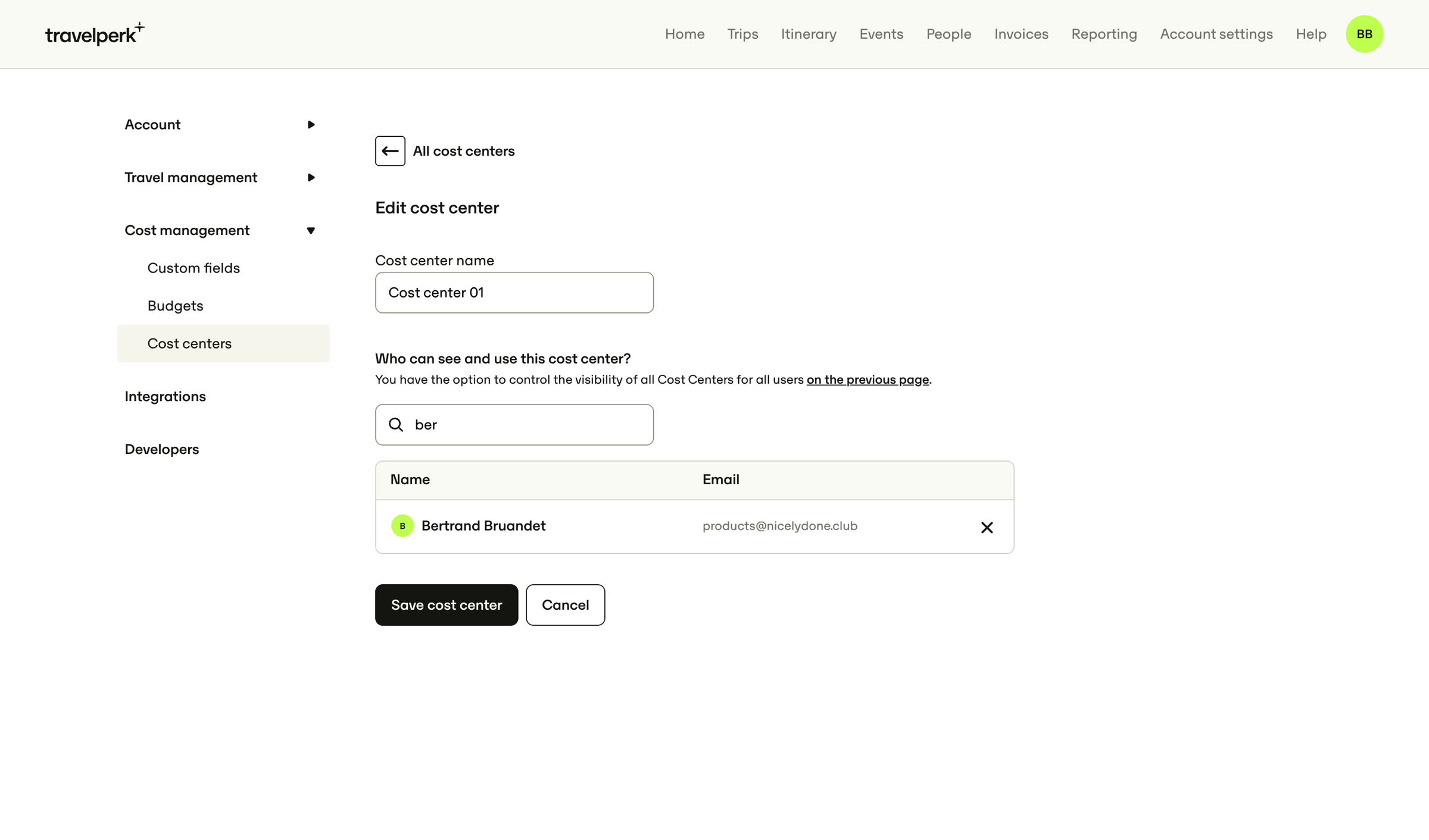 Travelperk - Account settings for Nicelydone — TravelPerk screen