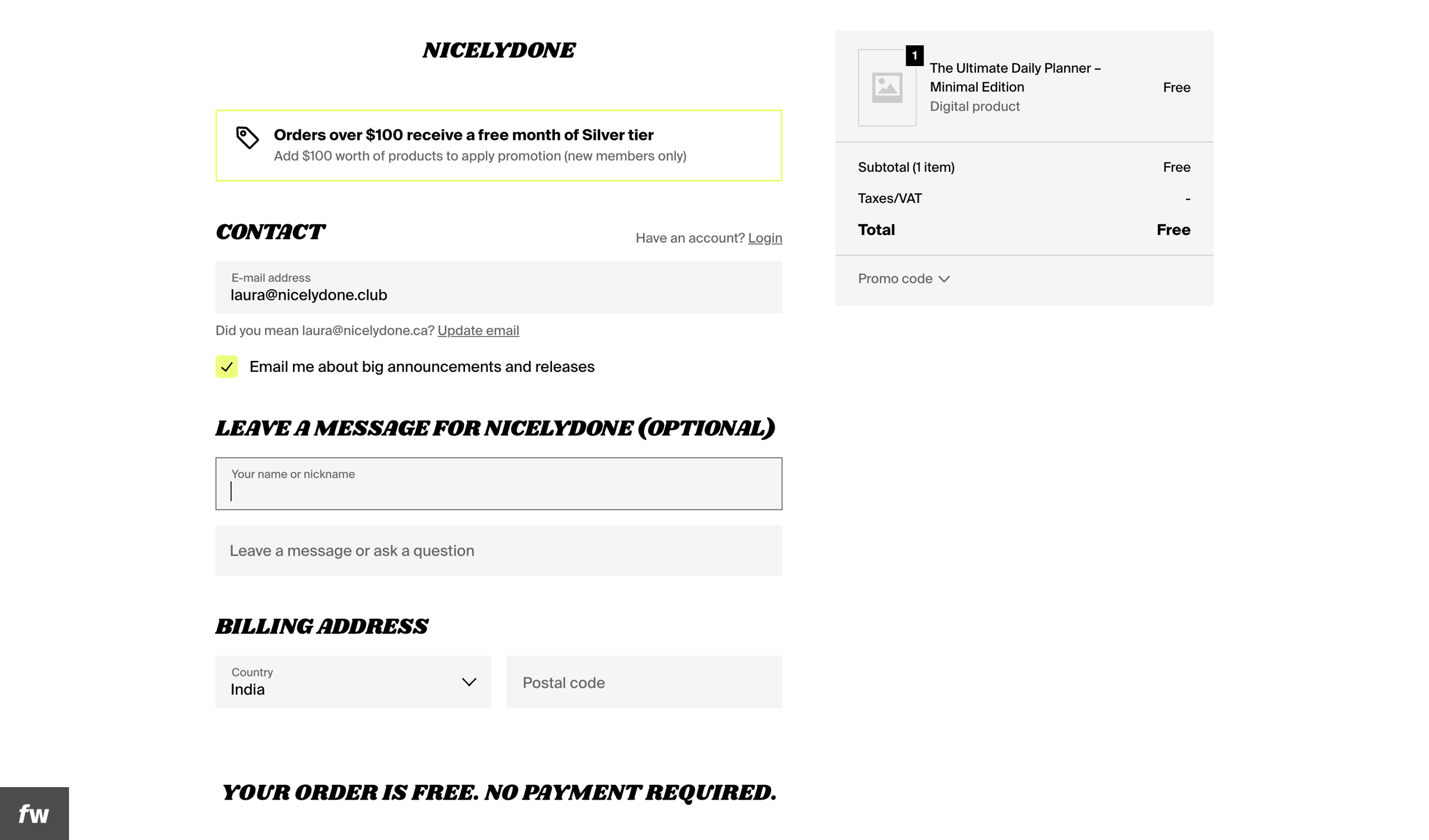 Fourthwall - Checkout | Nicelydone screen