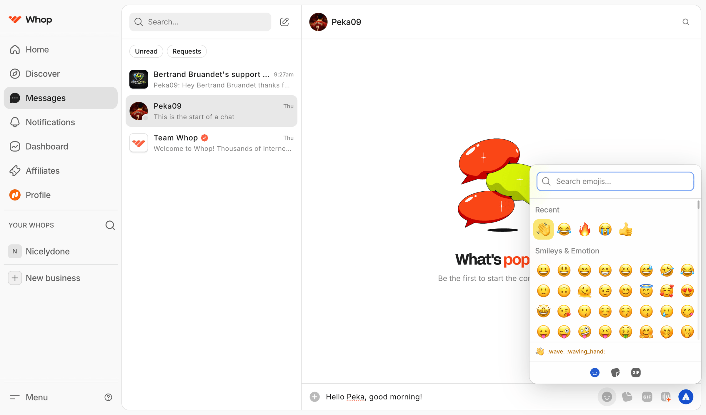 Whop - Peka09 | Messages | Whop screen