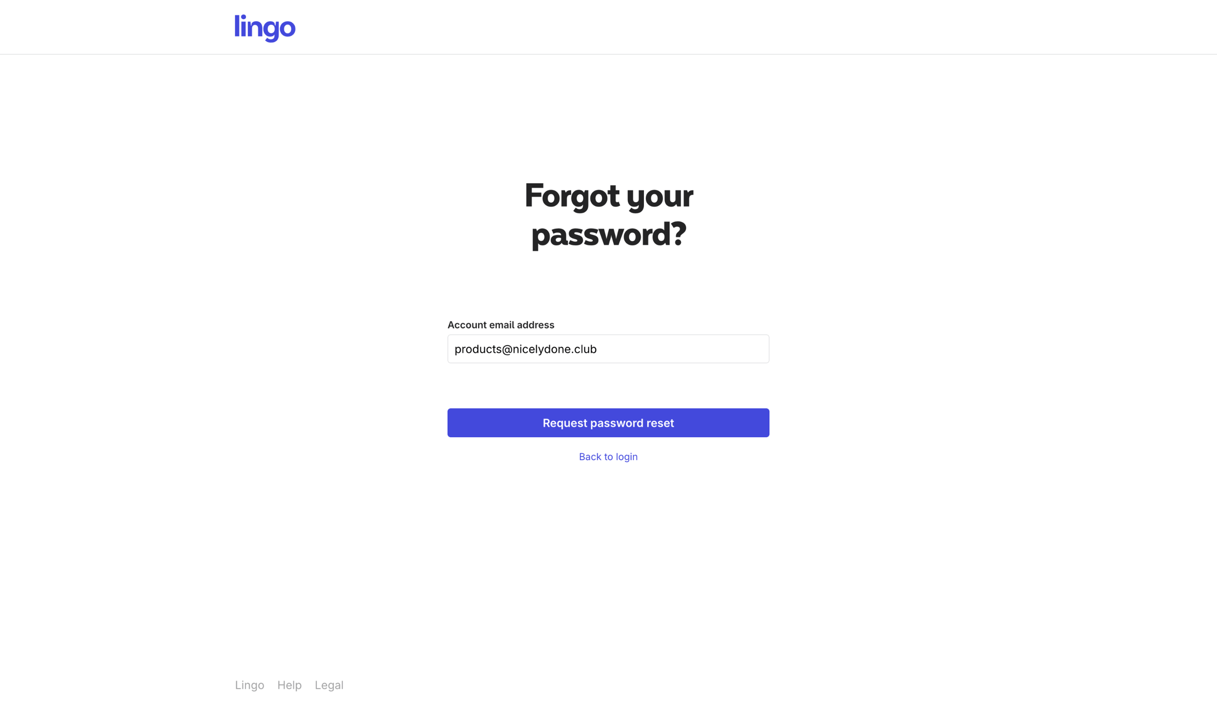Lingo - Forgot your password? screen