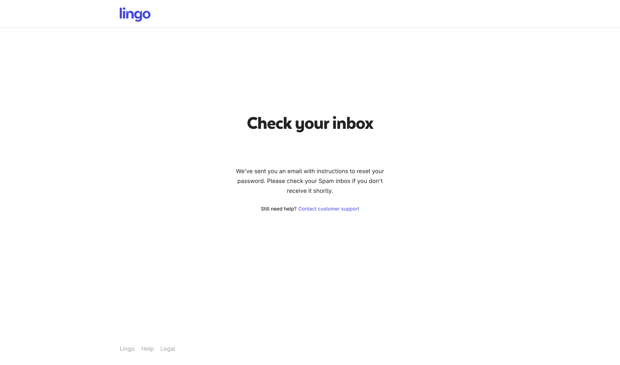 Lingo - Check your inbox screen