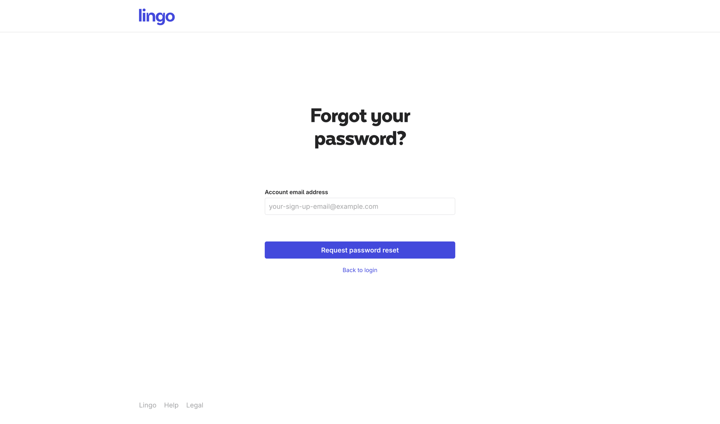 Lingo - Forgot your password? screen