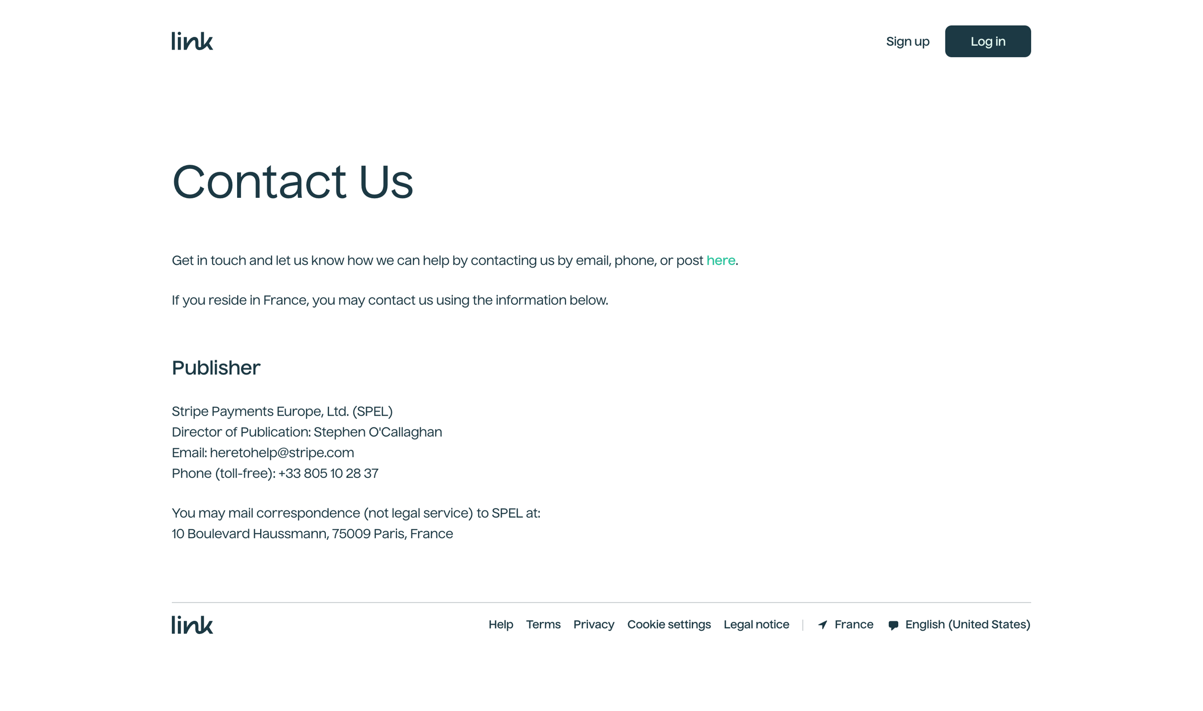 Link - France legal notice | Link screen