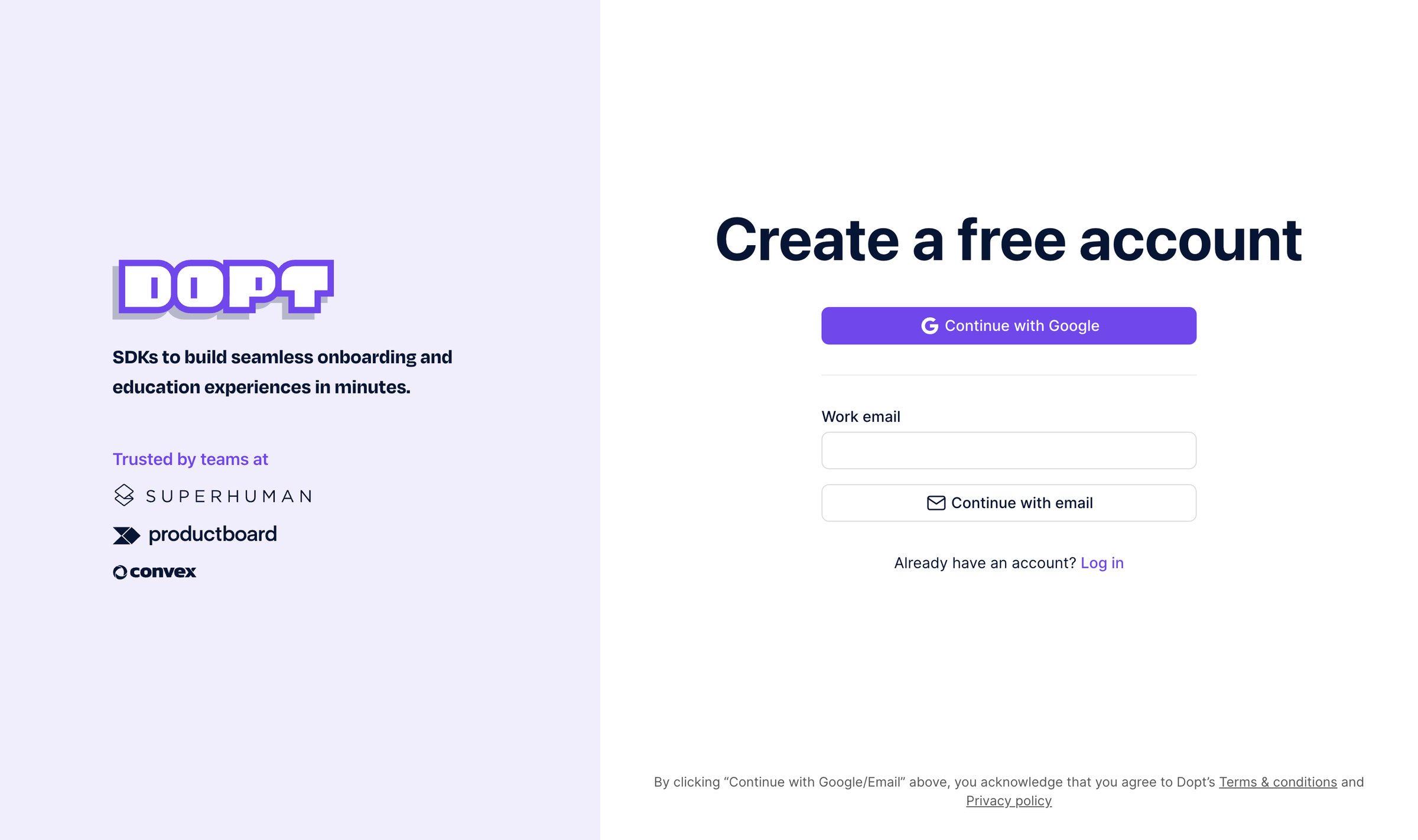 Dopt - Sign up screen