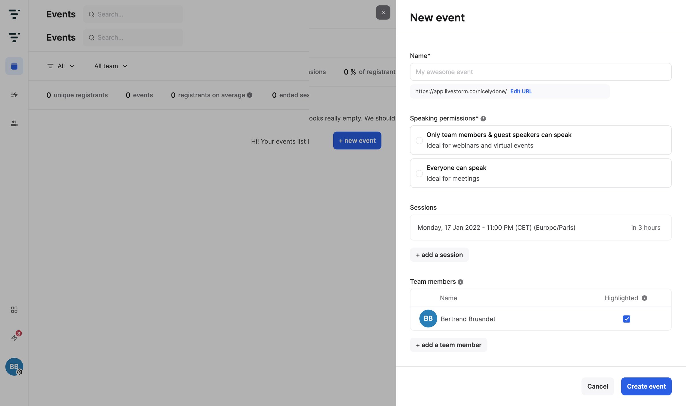 Livestorm - Dashboard | Livestorm screen