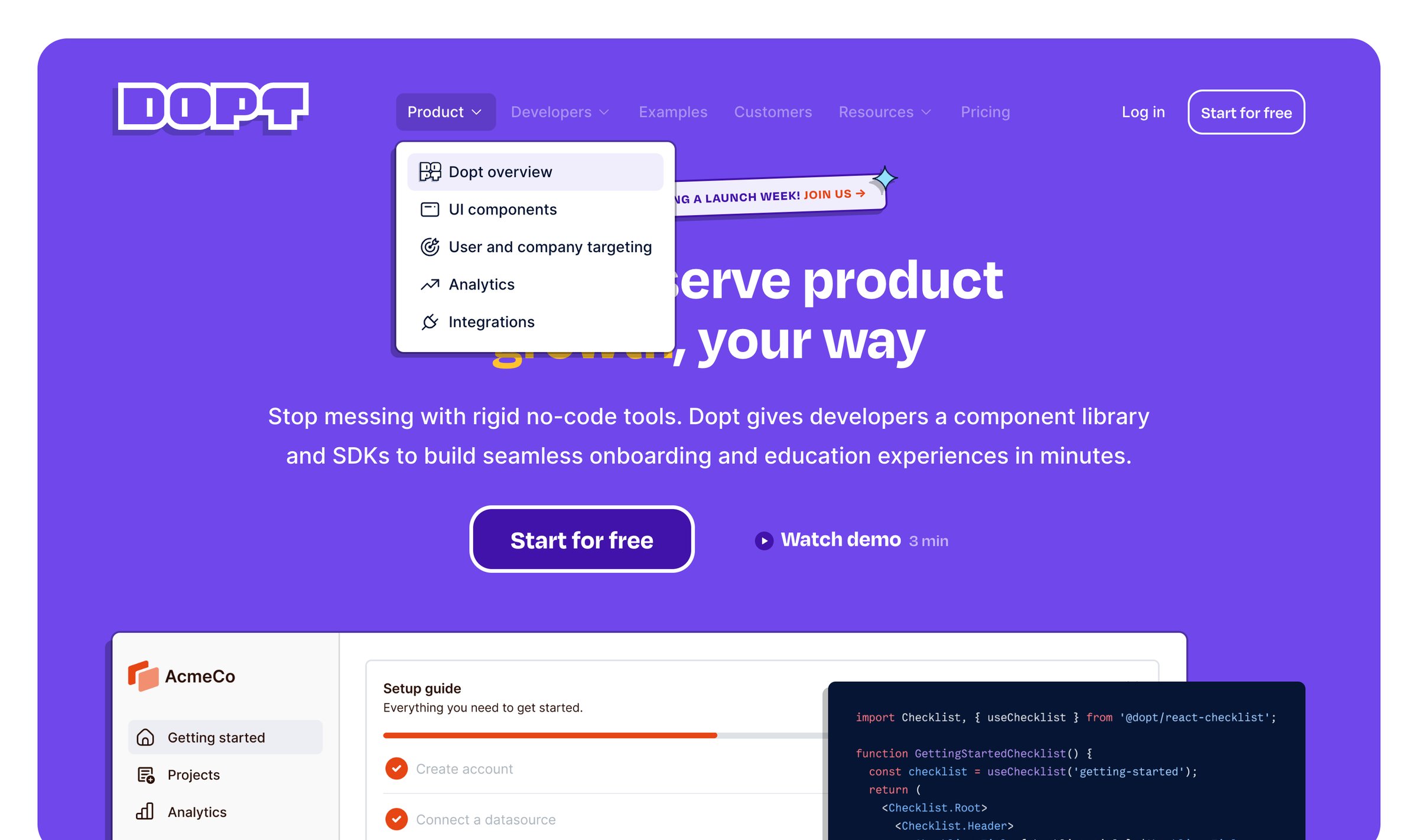 Dopt - Dopt — Ship self-serve product onboarding and education, your way screen
