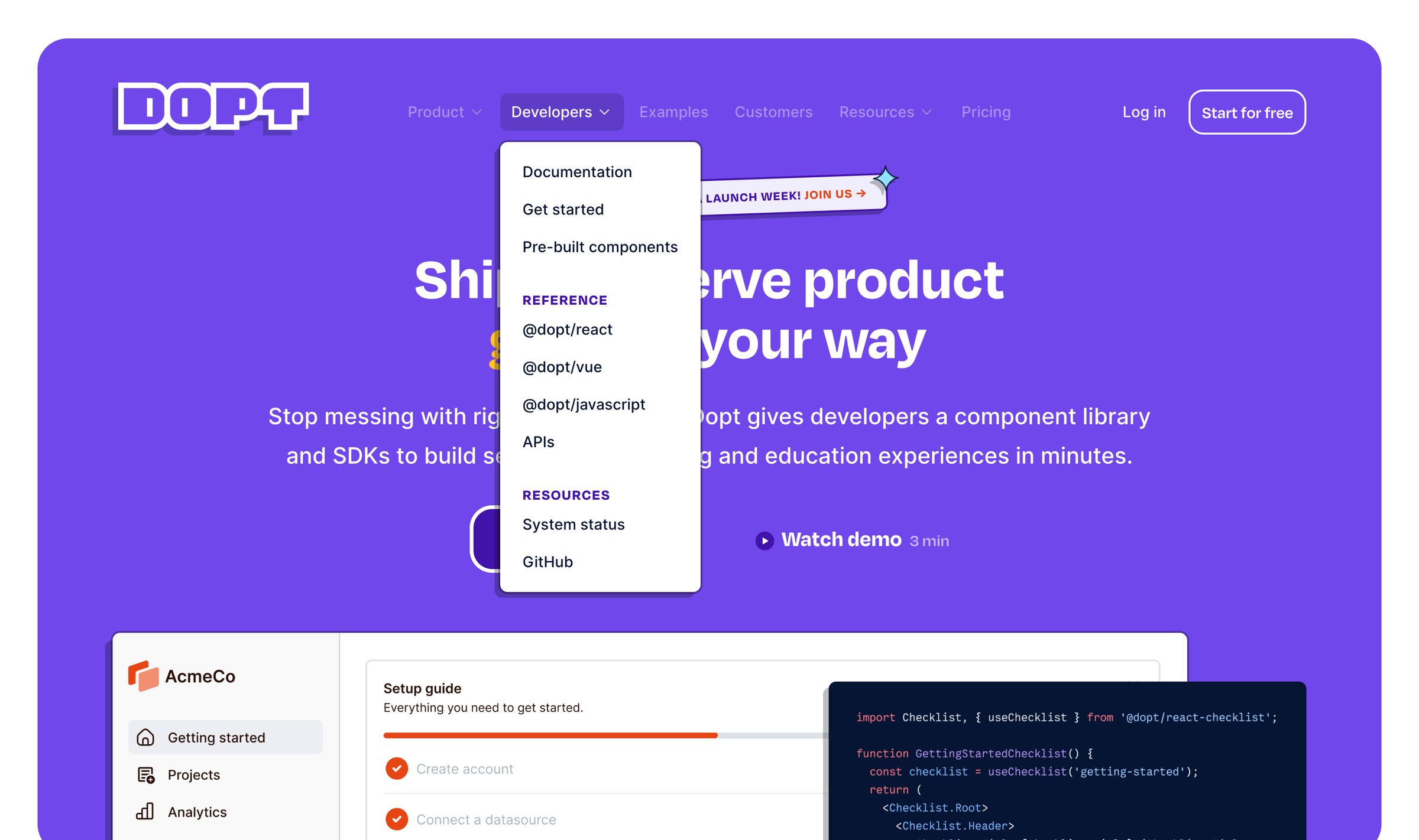 Dopt - Dopt — Ship self-serve product onboarding and education, your way screen