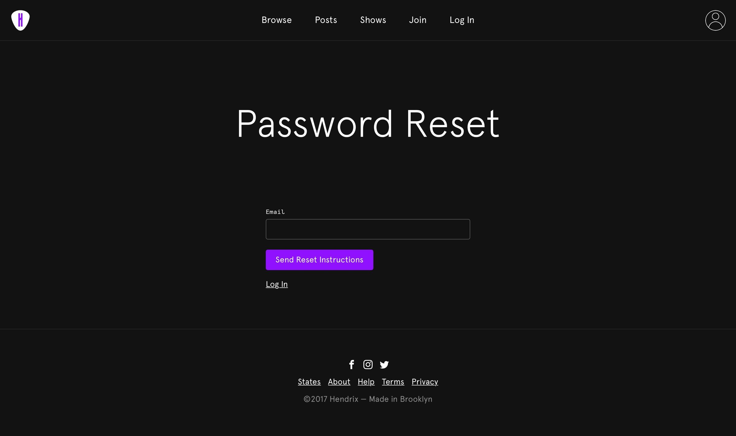 Hendrix - Password reset screen