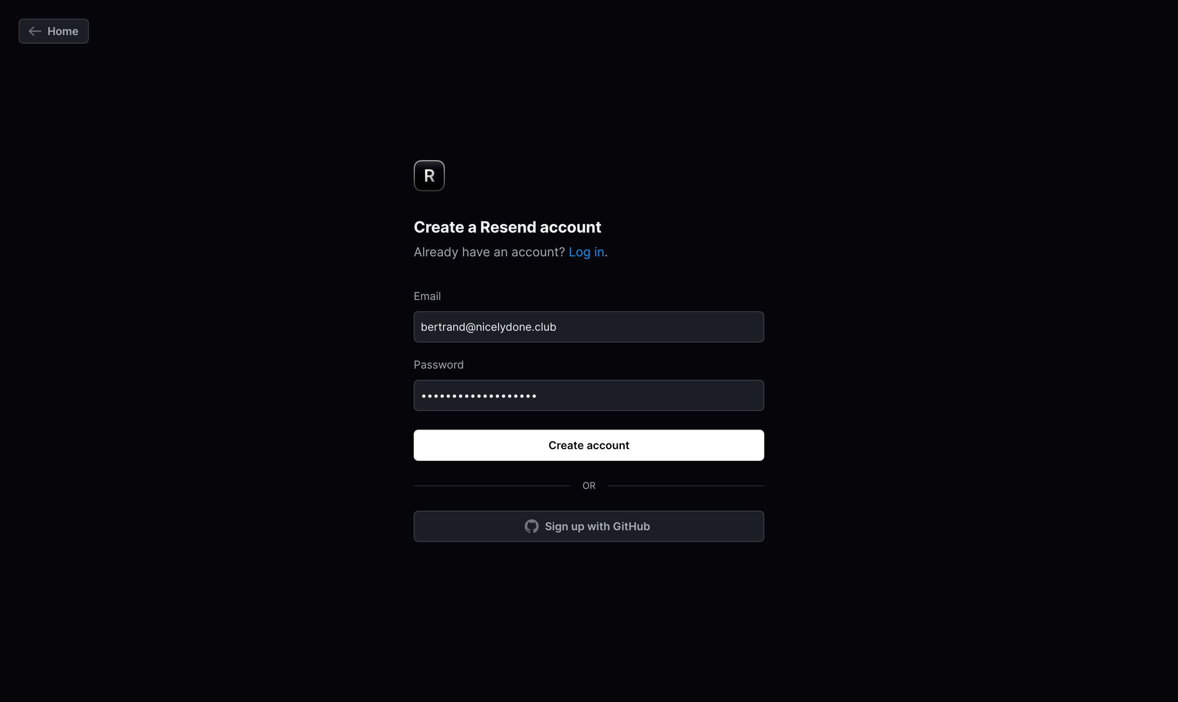 Resend - Sign up · Resend screen