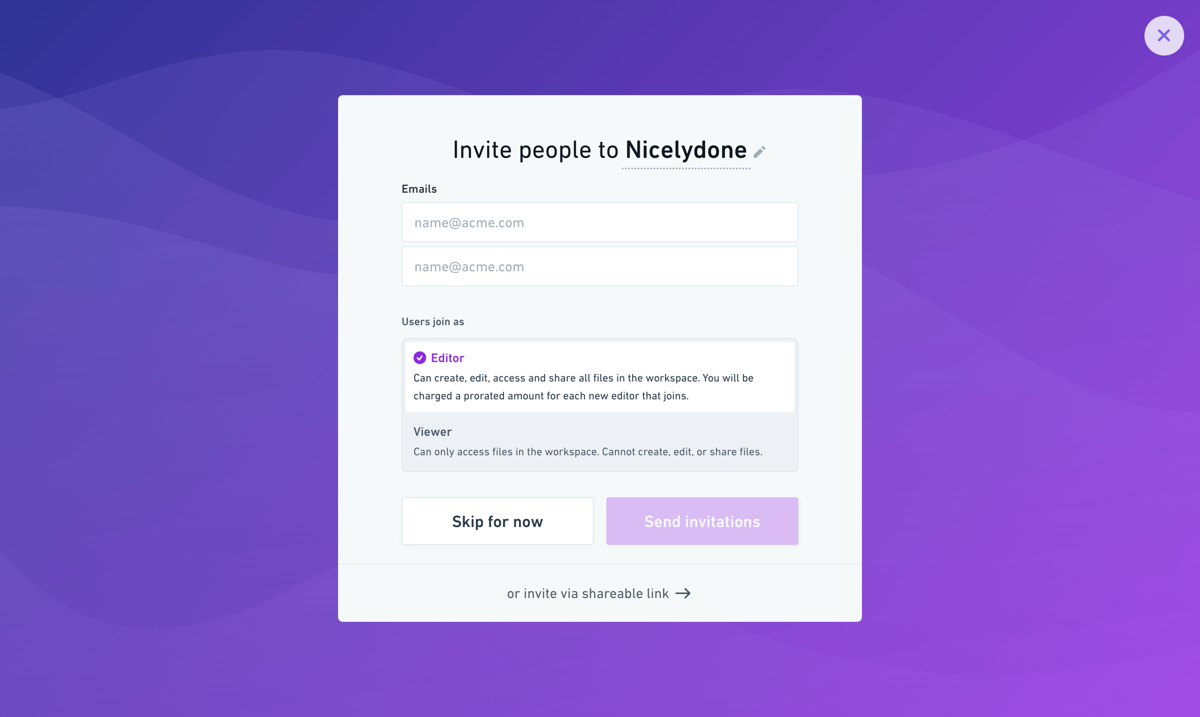 Whimsical - Invite people screen