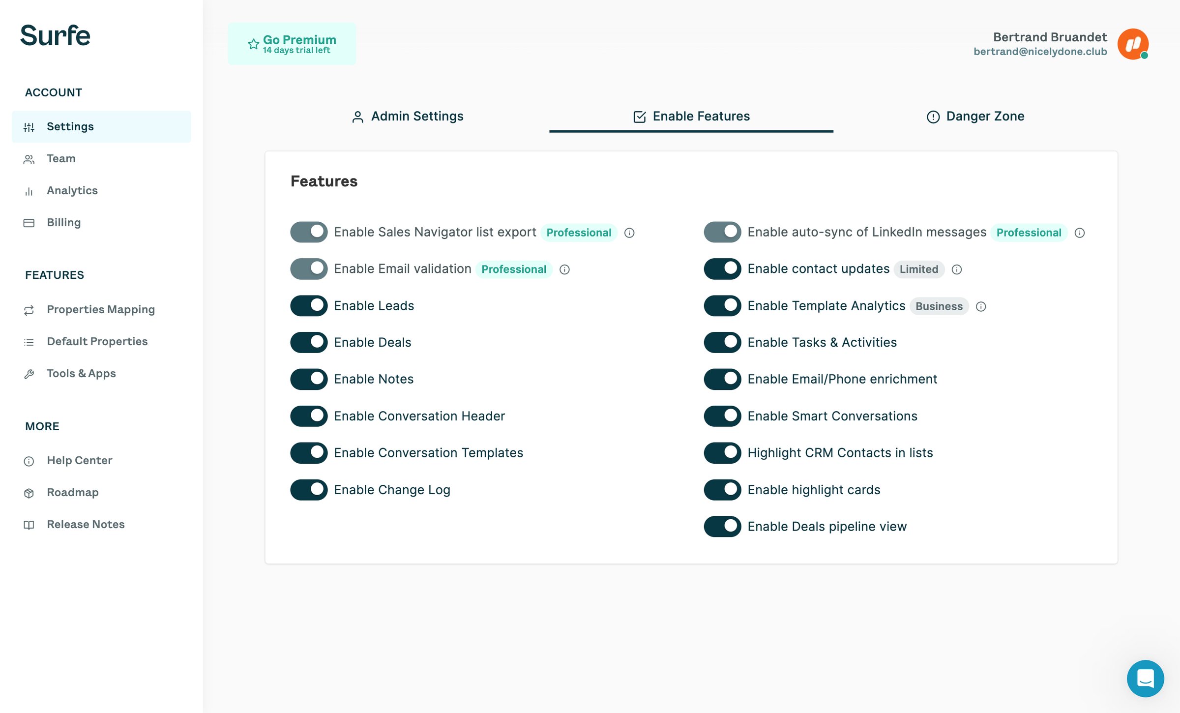 Surfe - Surfe | Dashboard screen
