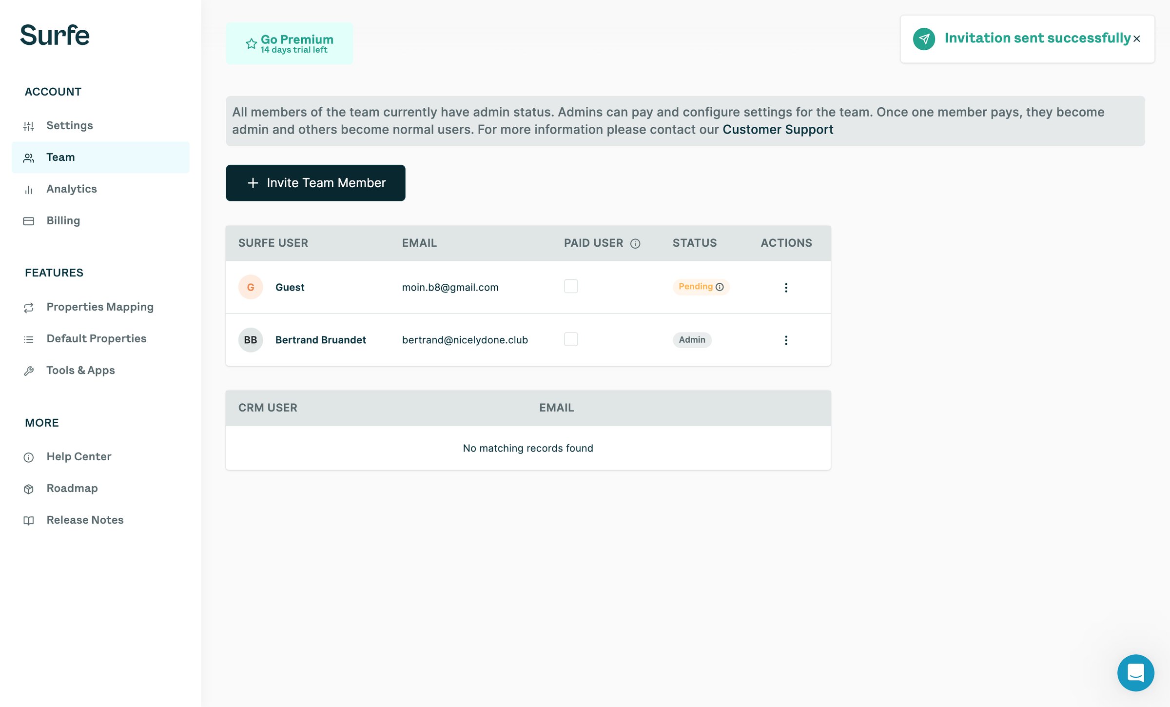 Surfe - Surfe | Dashboard screen