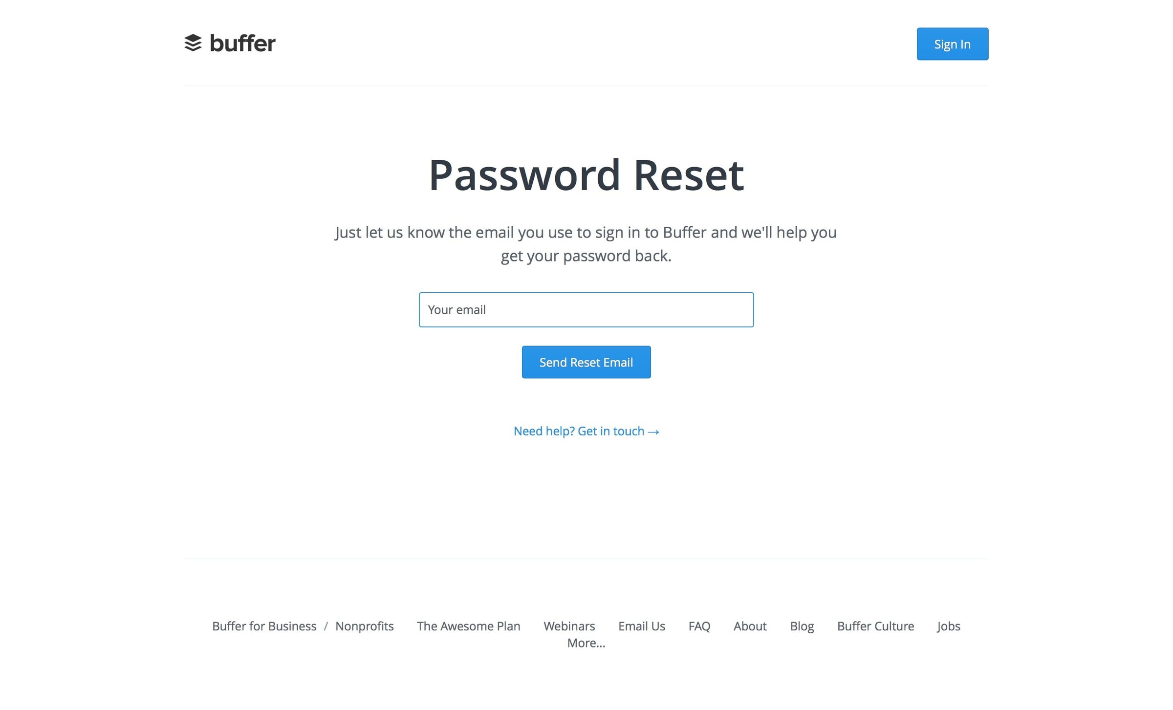 Buffer - Password reset screen