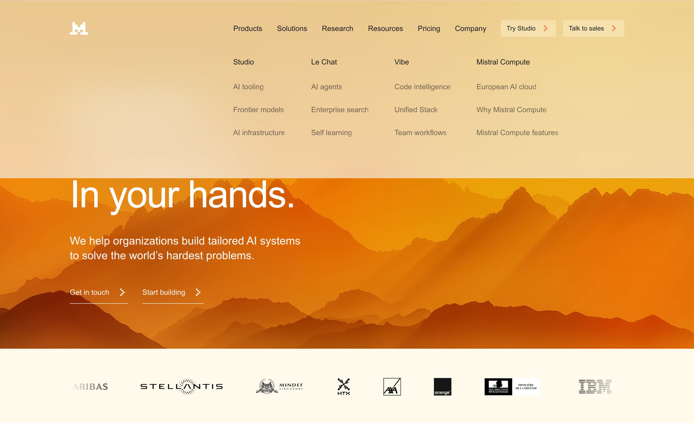 Mistral - Frontier AI LLMs, assistants, agents, services Mistral AI screen