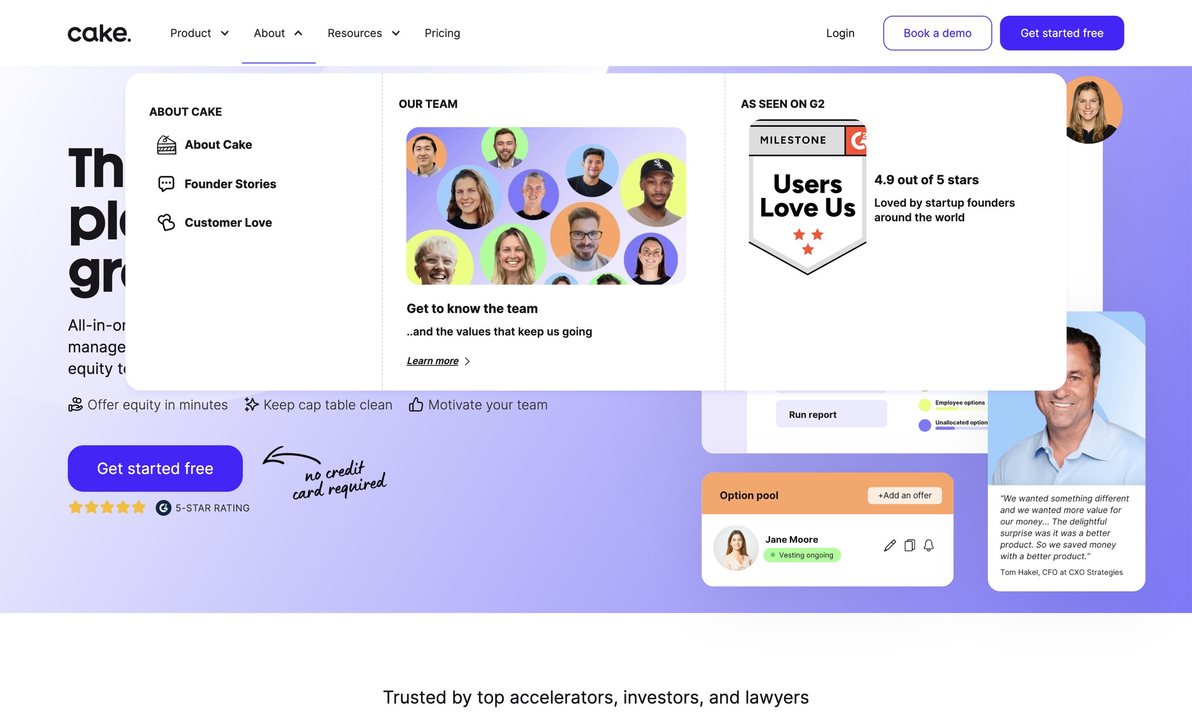 Cake - Cake Equity Cap Table and Equity Management Software for Startups screen