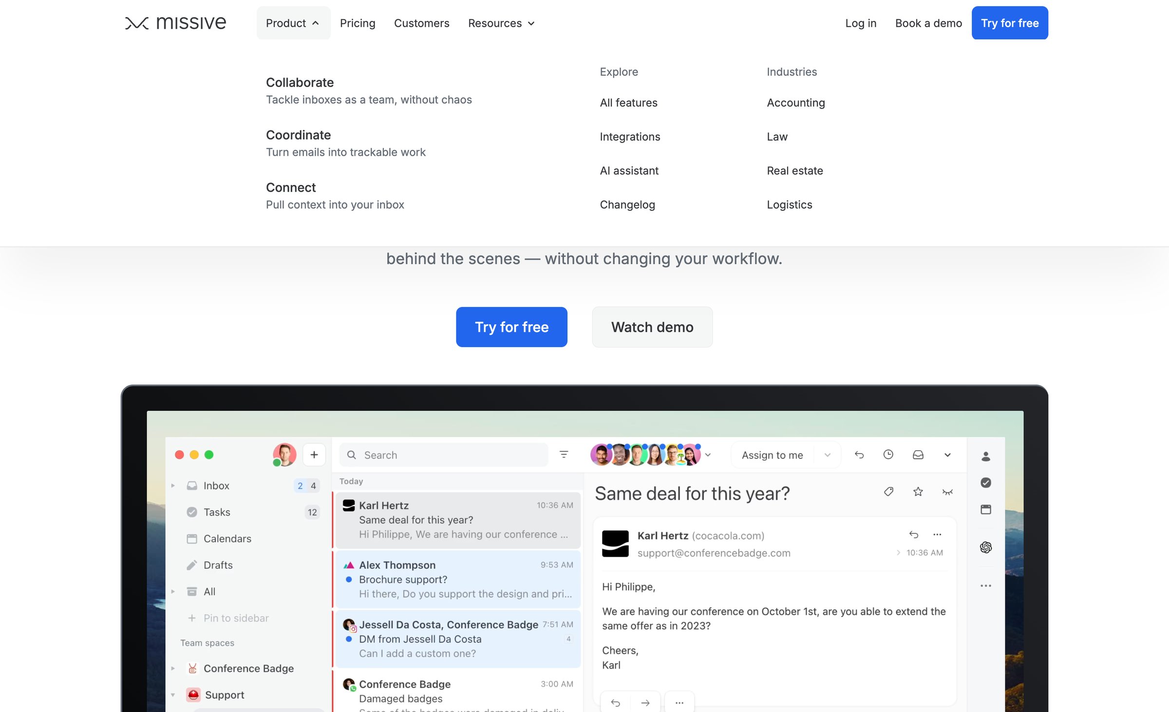 Missive - Missive · Inbox collaboration for teams that run on email screen