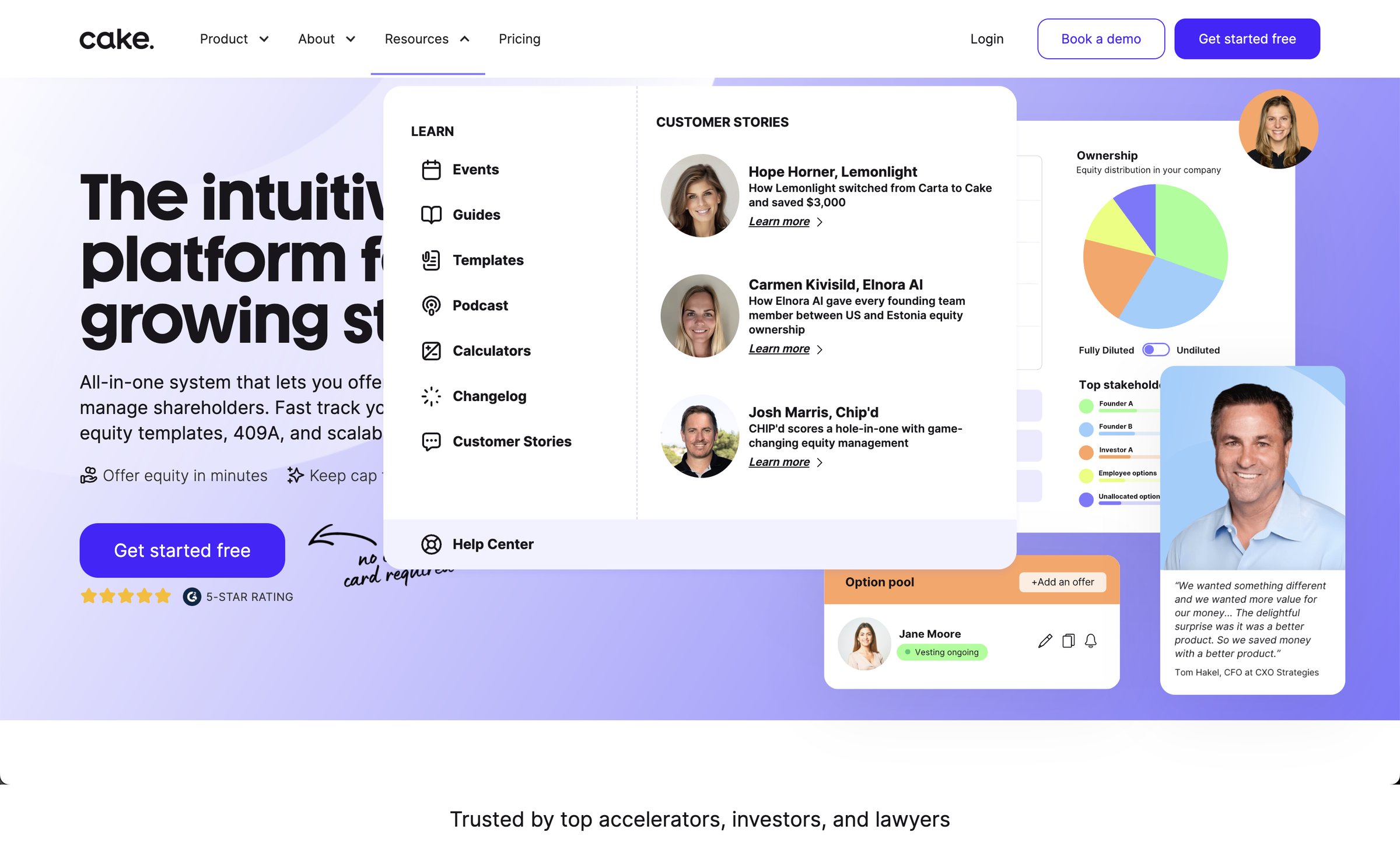 Cake - Cake Equity Cap Table and Equity Management Software for Startups screen