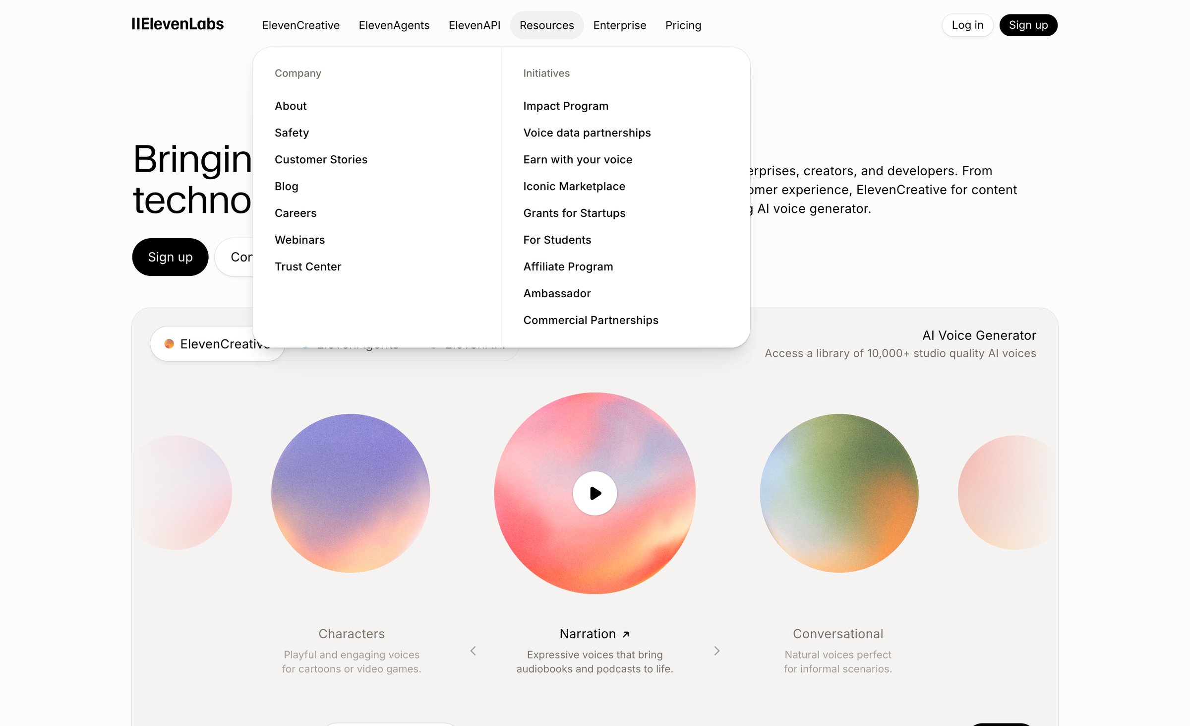 Elevenlabs - Free AI Voice Generator & Voice Agents Platform ElevenLabs screen