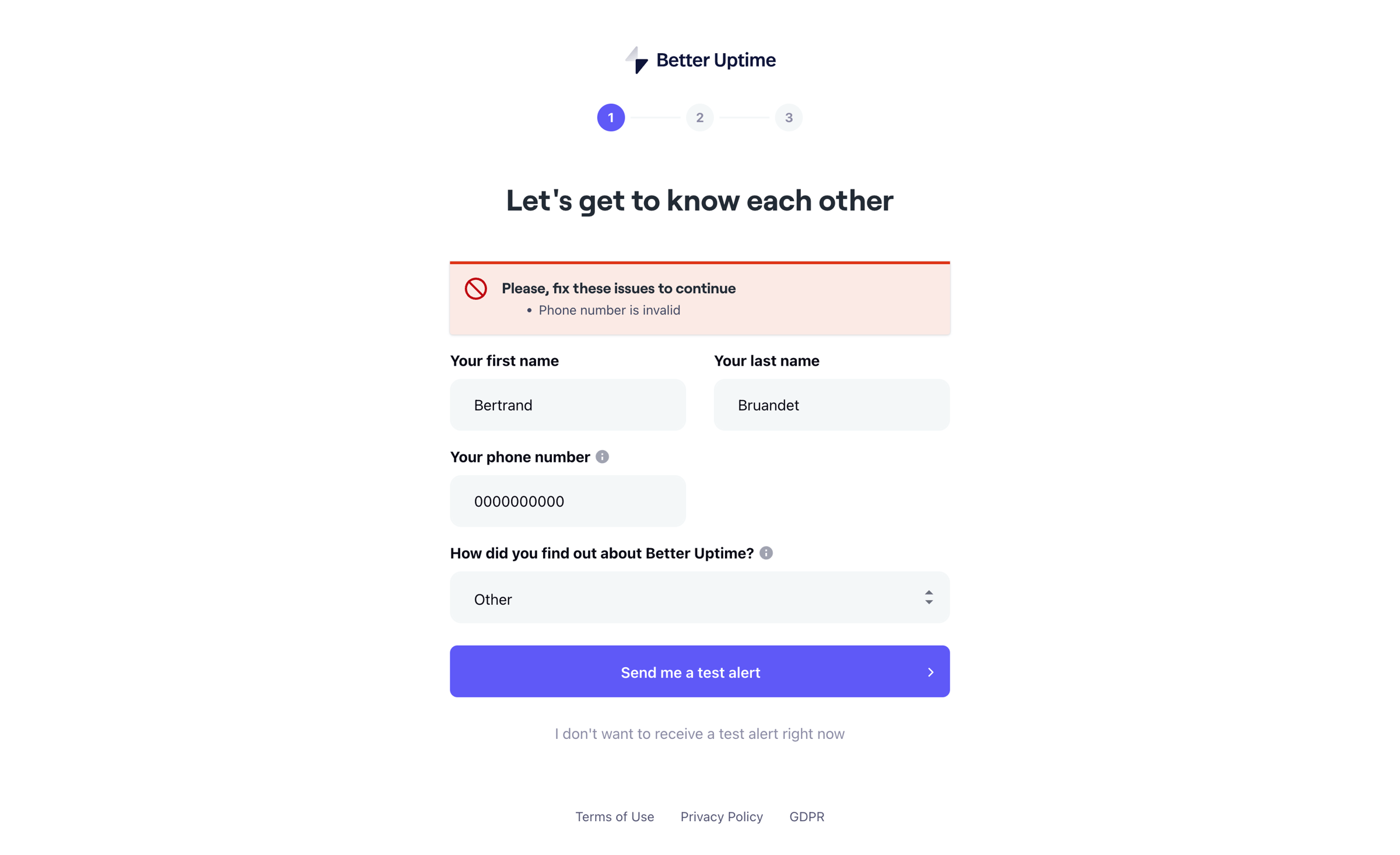 Better Stack - Lets get to know each other | Better Uptime screen