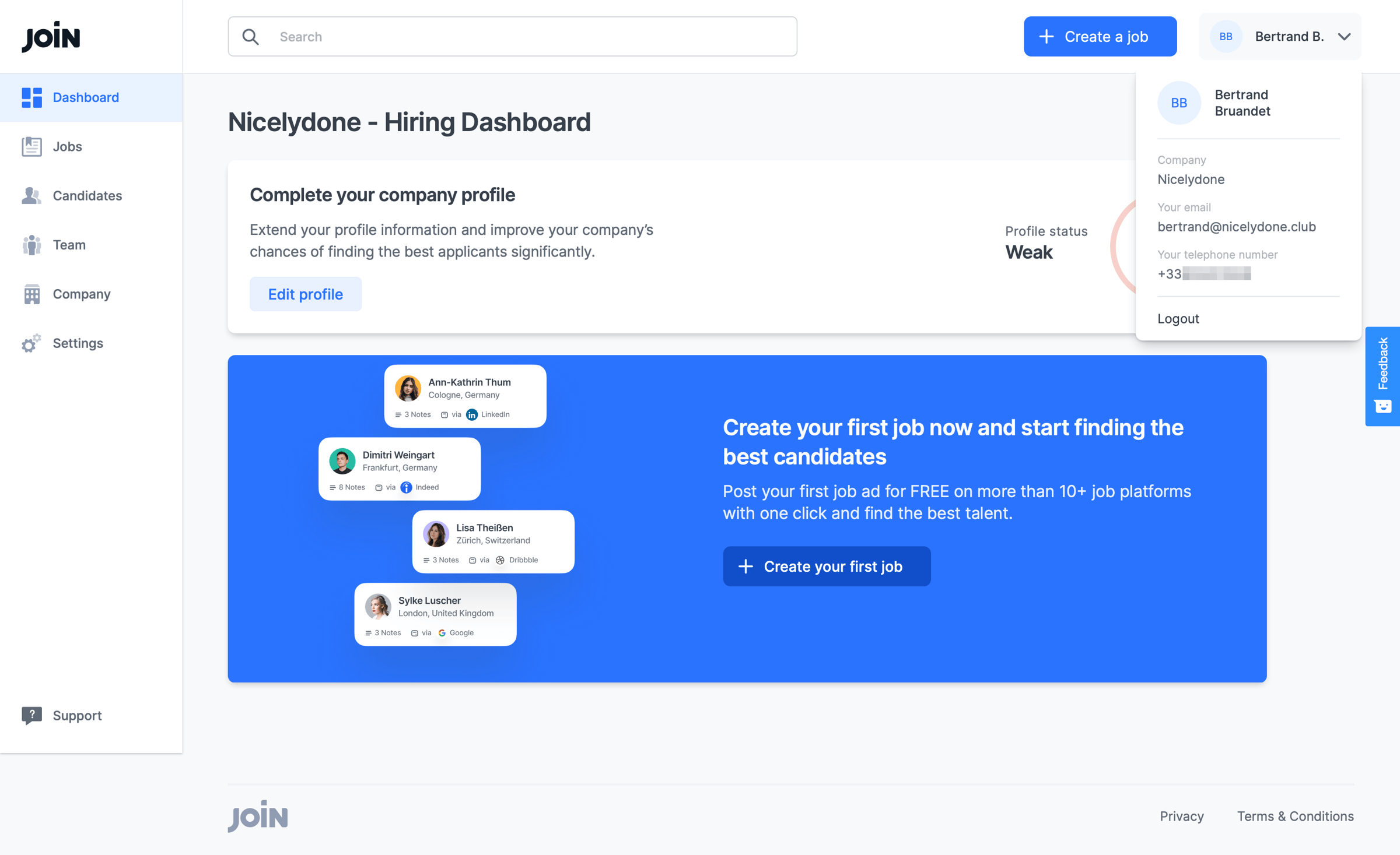 Join - JOIN - Dashboard screen