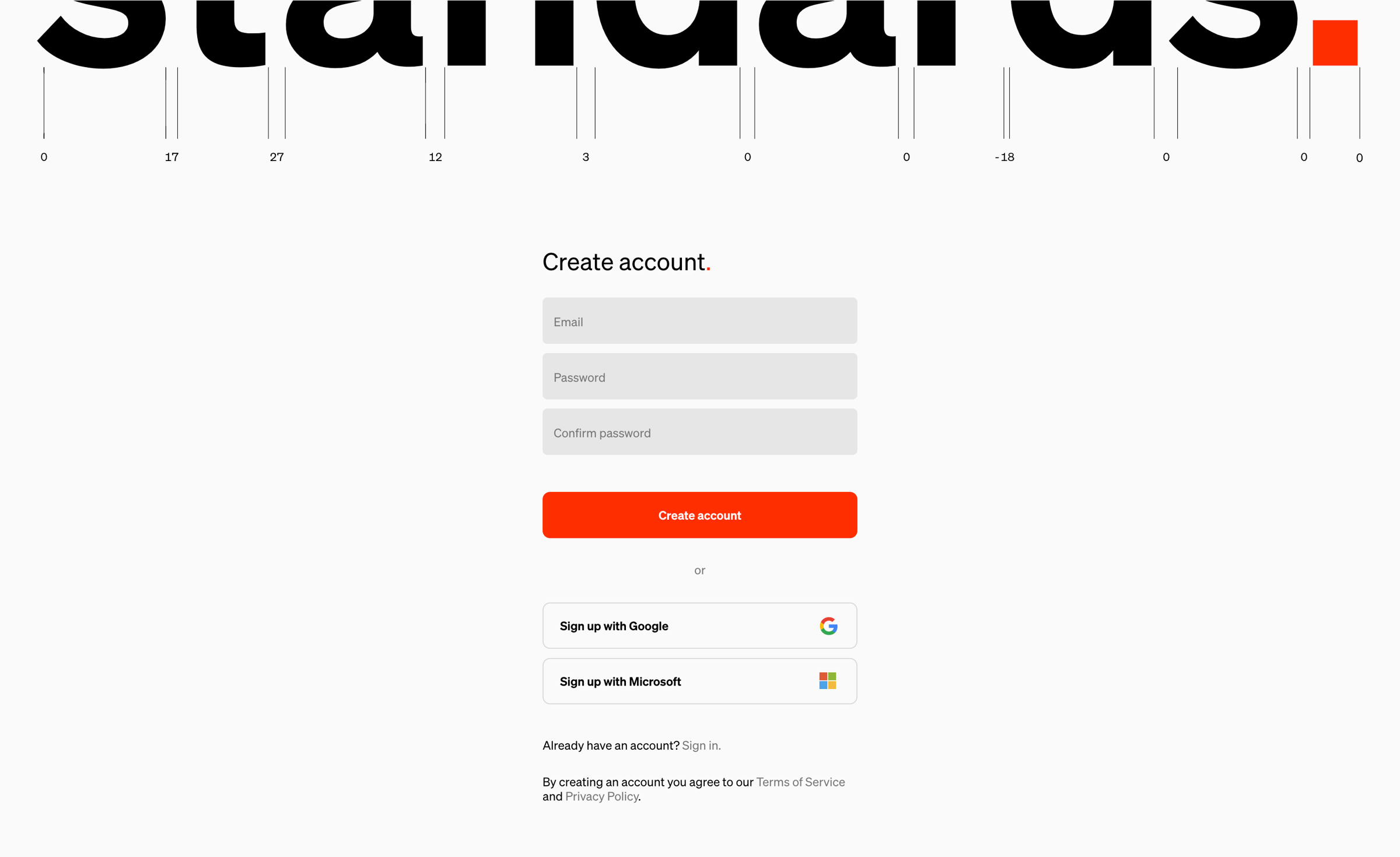 Standards - Standards - Create Account screen