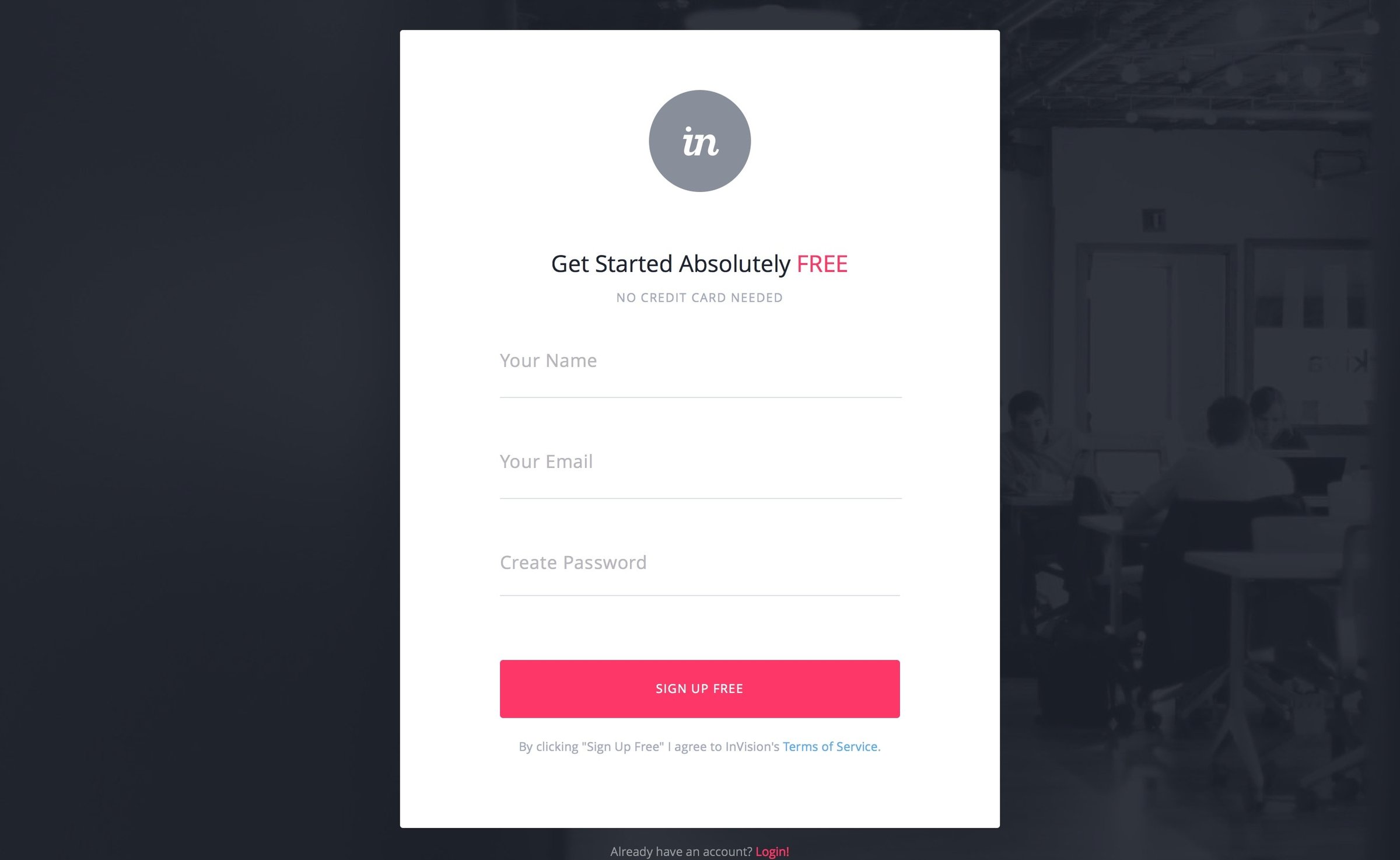 Invision - Sign up screen