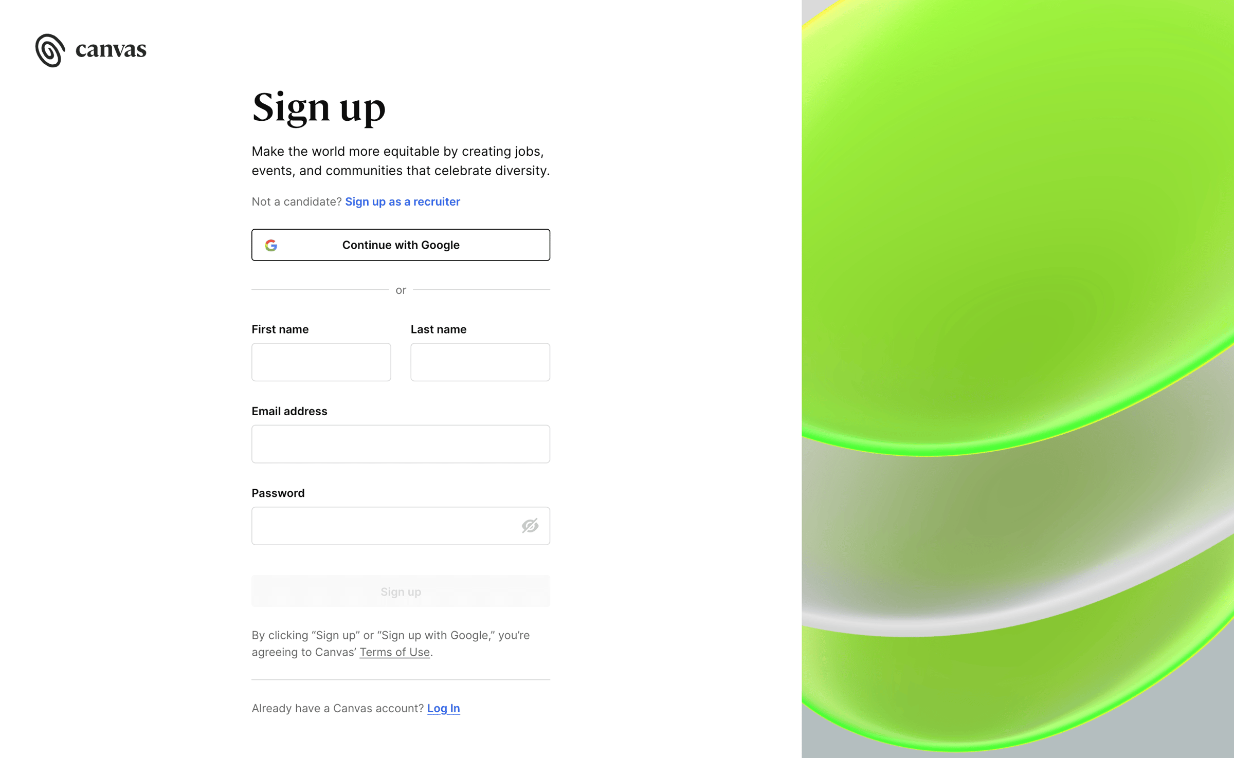 Untapped - Sign Up | Diversity hiring tool Canvas screen