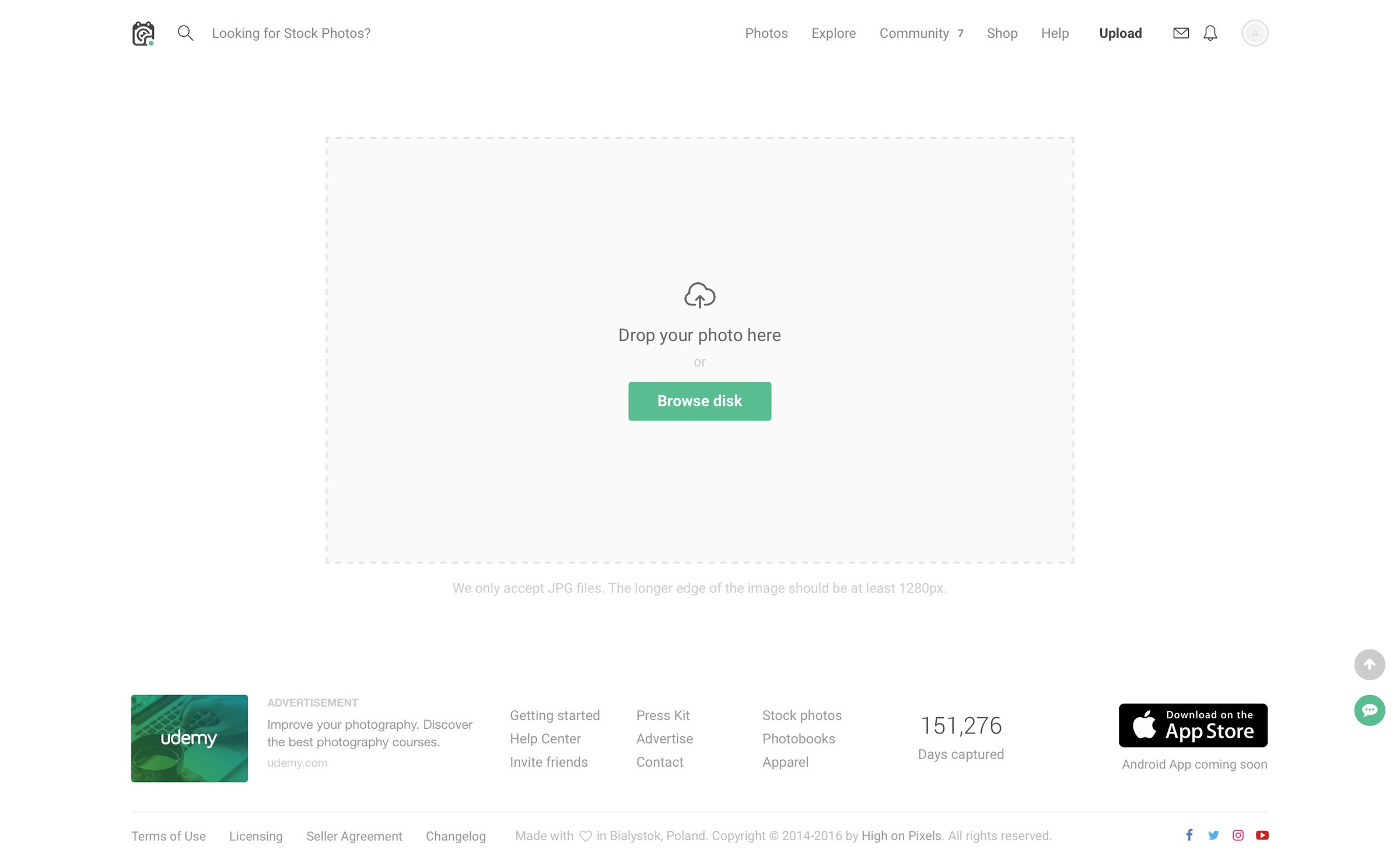 Tookapic - Upload screen