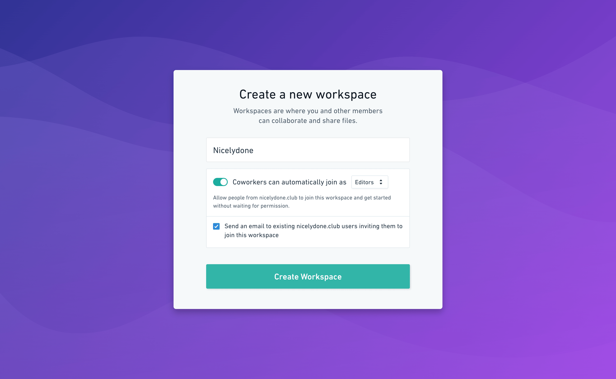Whimsical - Workspace setup screen