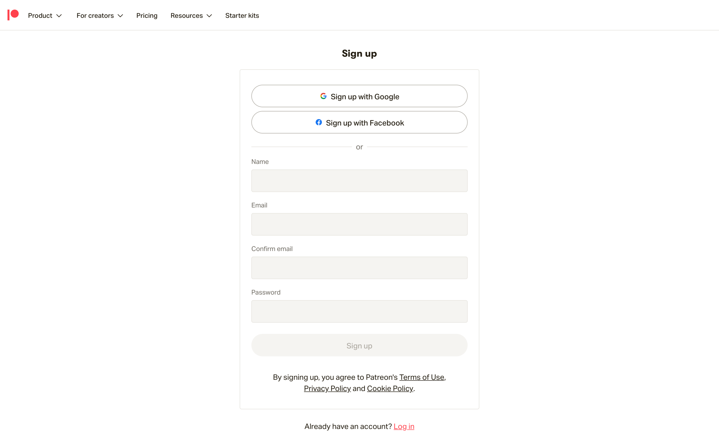 Patreon - Sign Up | Patreon screen