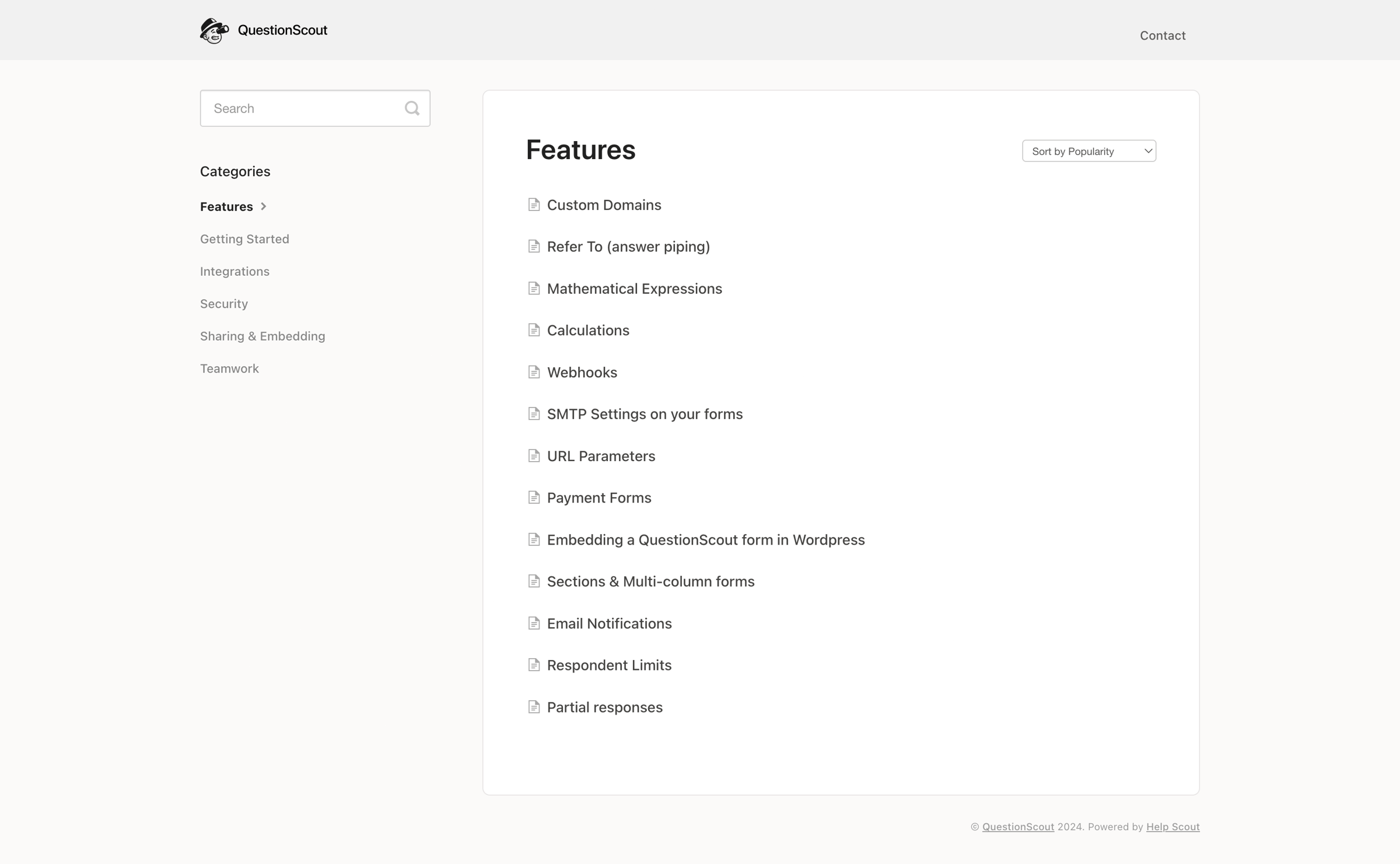 QuestionScout - Features - QuestionScout Knowledge Base screen