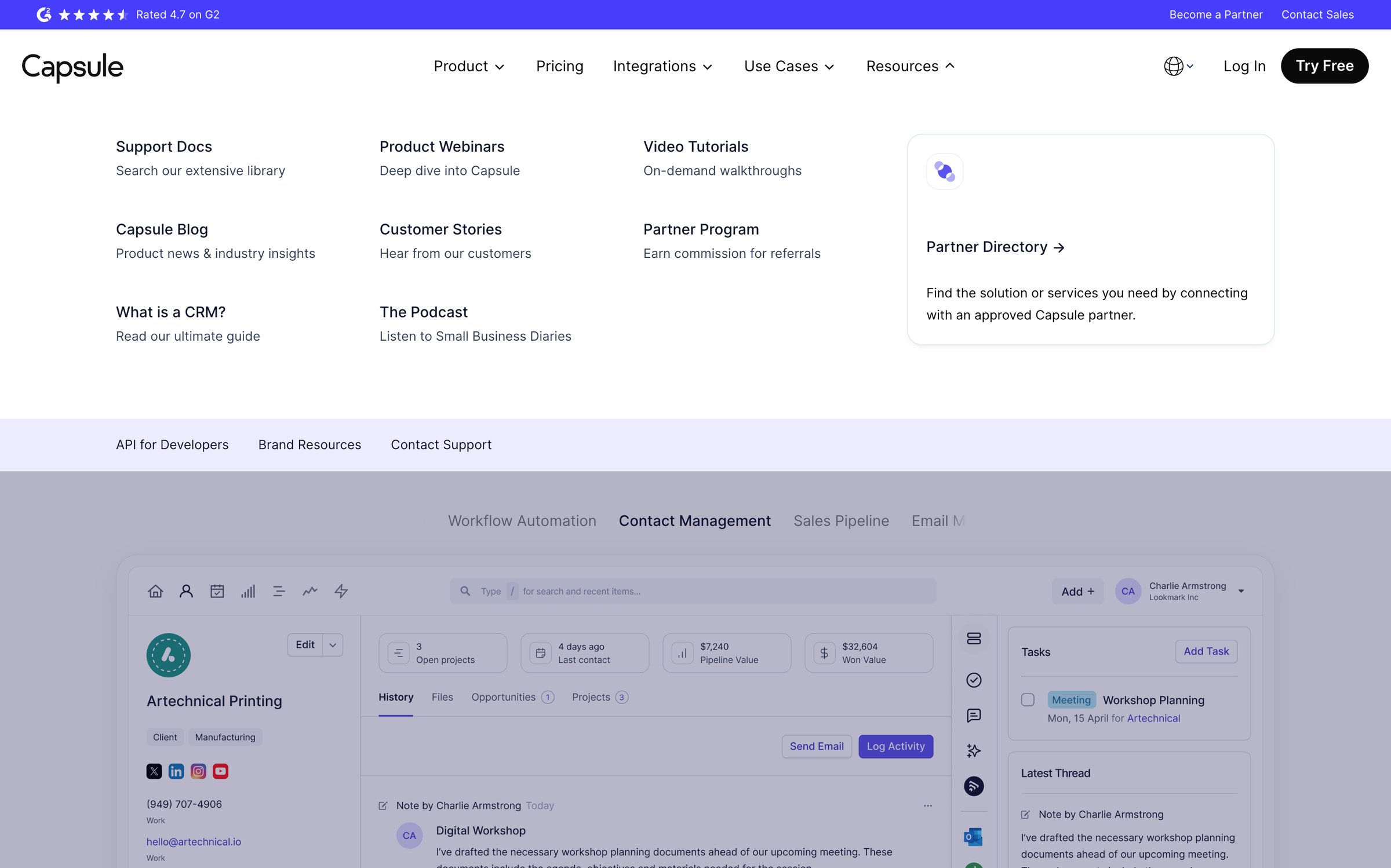 Capsule - CRM Made Simple Capsule CRM screen