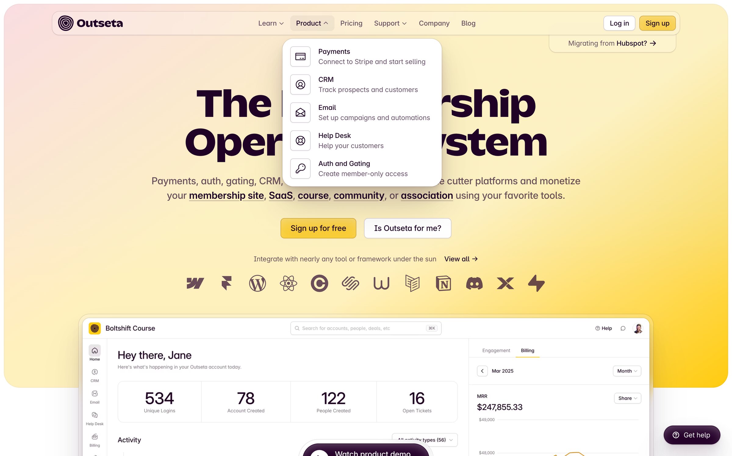 Outseta - Outseta The Membership Operating System screen