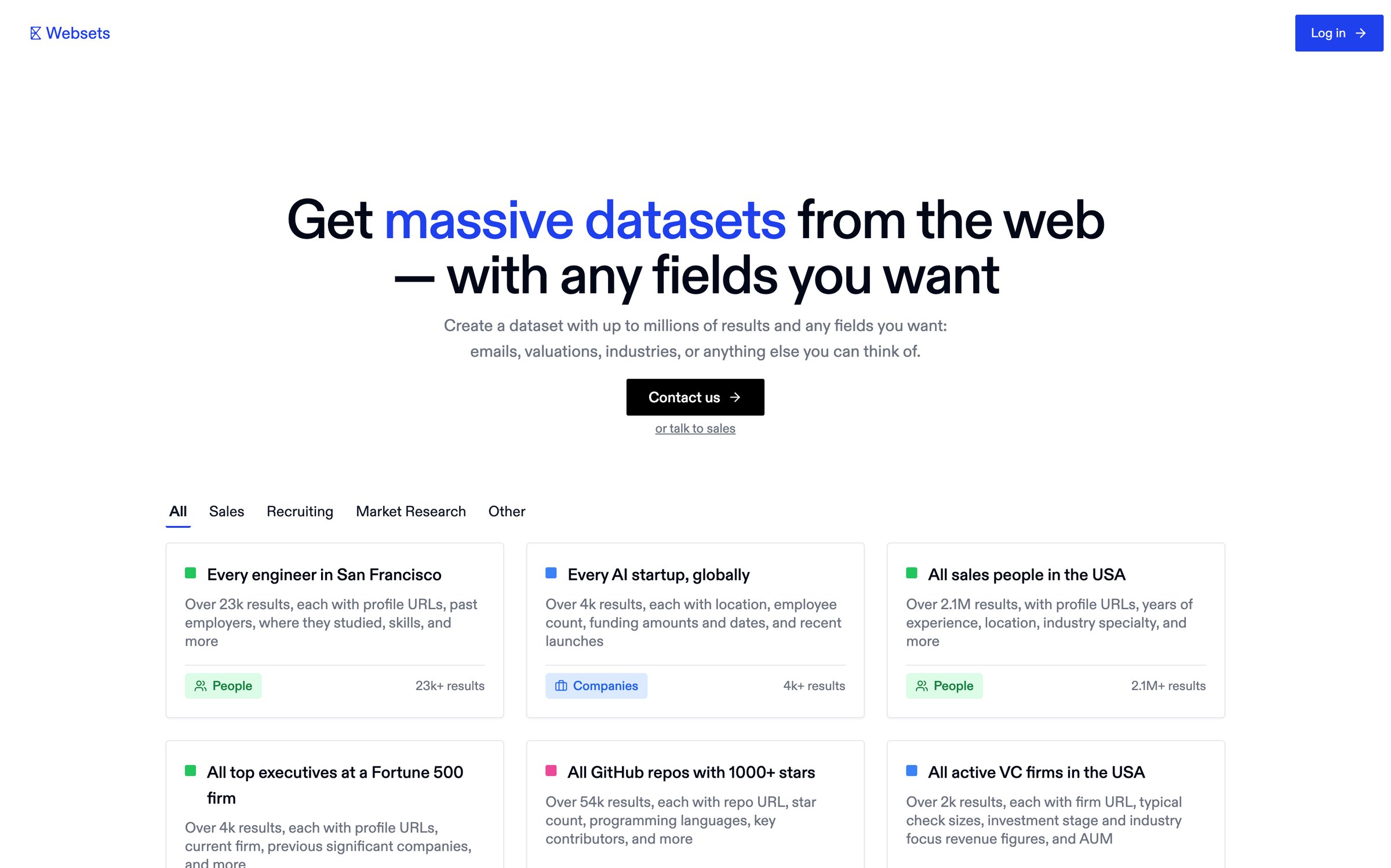 Exa - Datasets Exa Websets screen