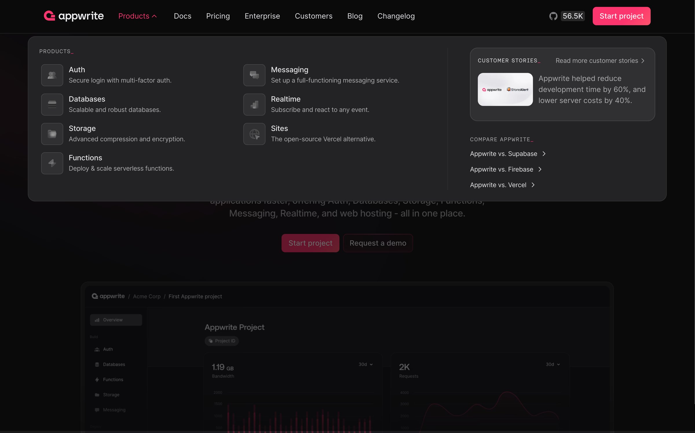 Appwrite - Appwrite - Build faster and scale bigger than ever screen