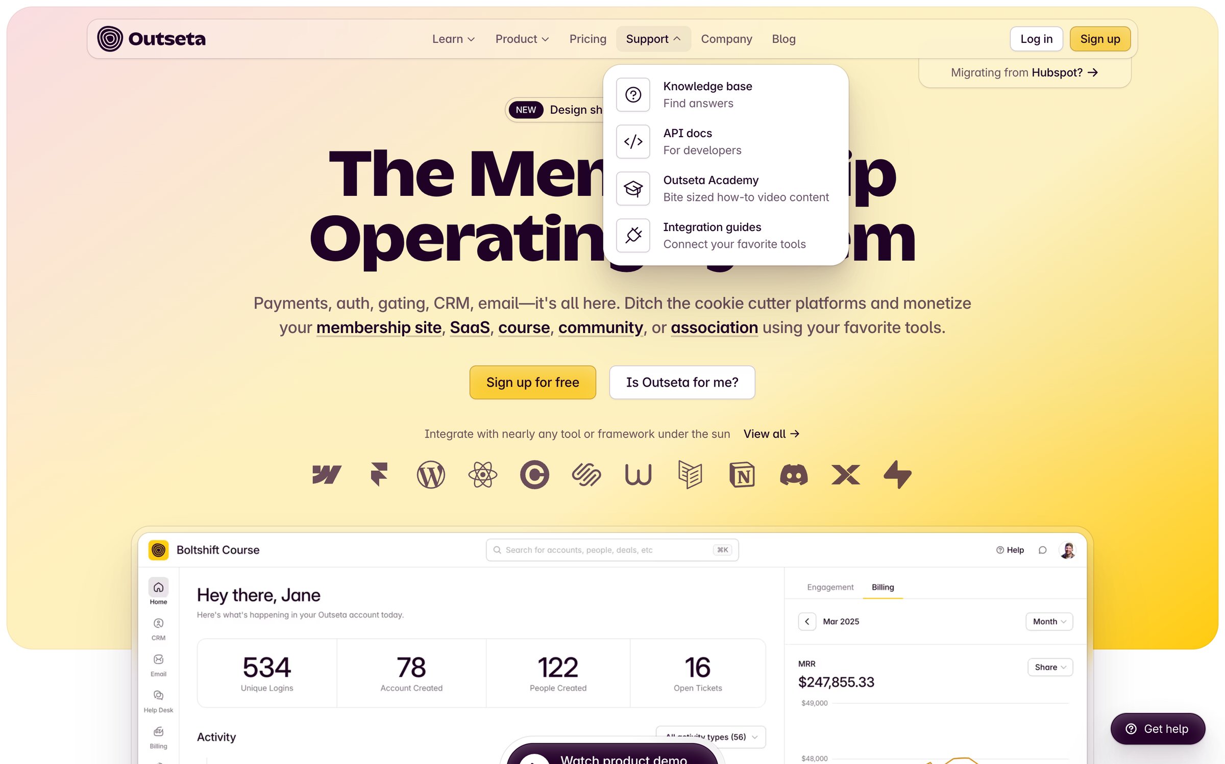 Outseta - Outseta The Membership Operating System screen