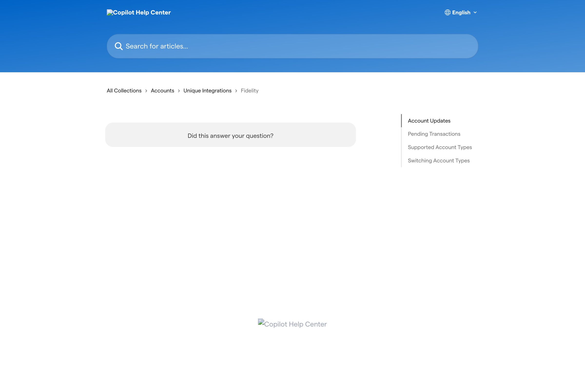 Copilot - Fidelity Copilot Help Center screen