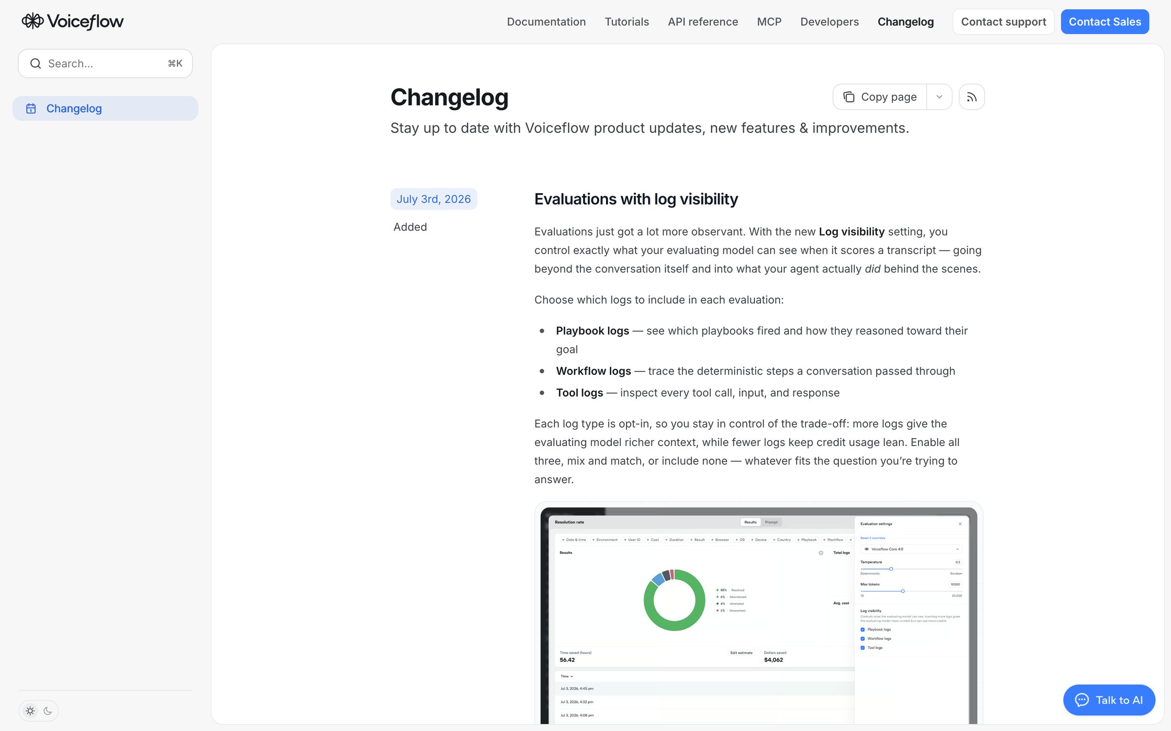 Voiceflow - Changelog - Voiceflow Documentation screen
