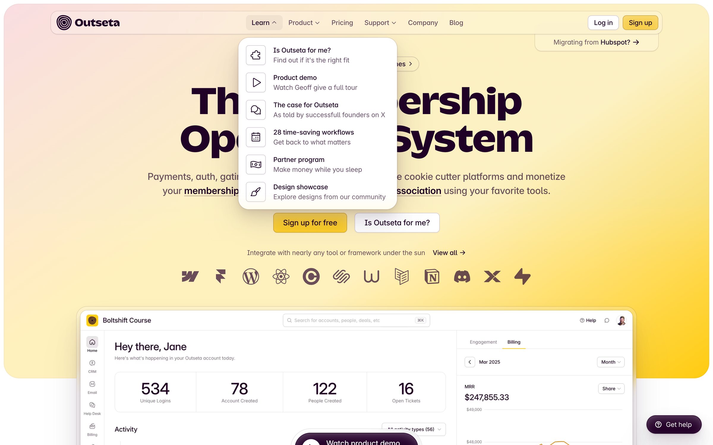 Outseta - Outseta The Membership Operating System screen