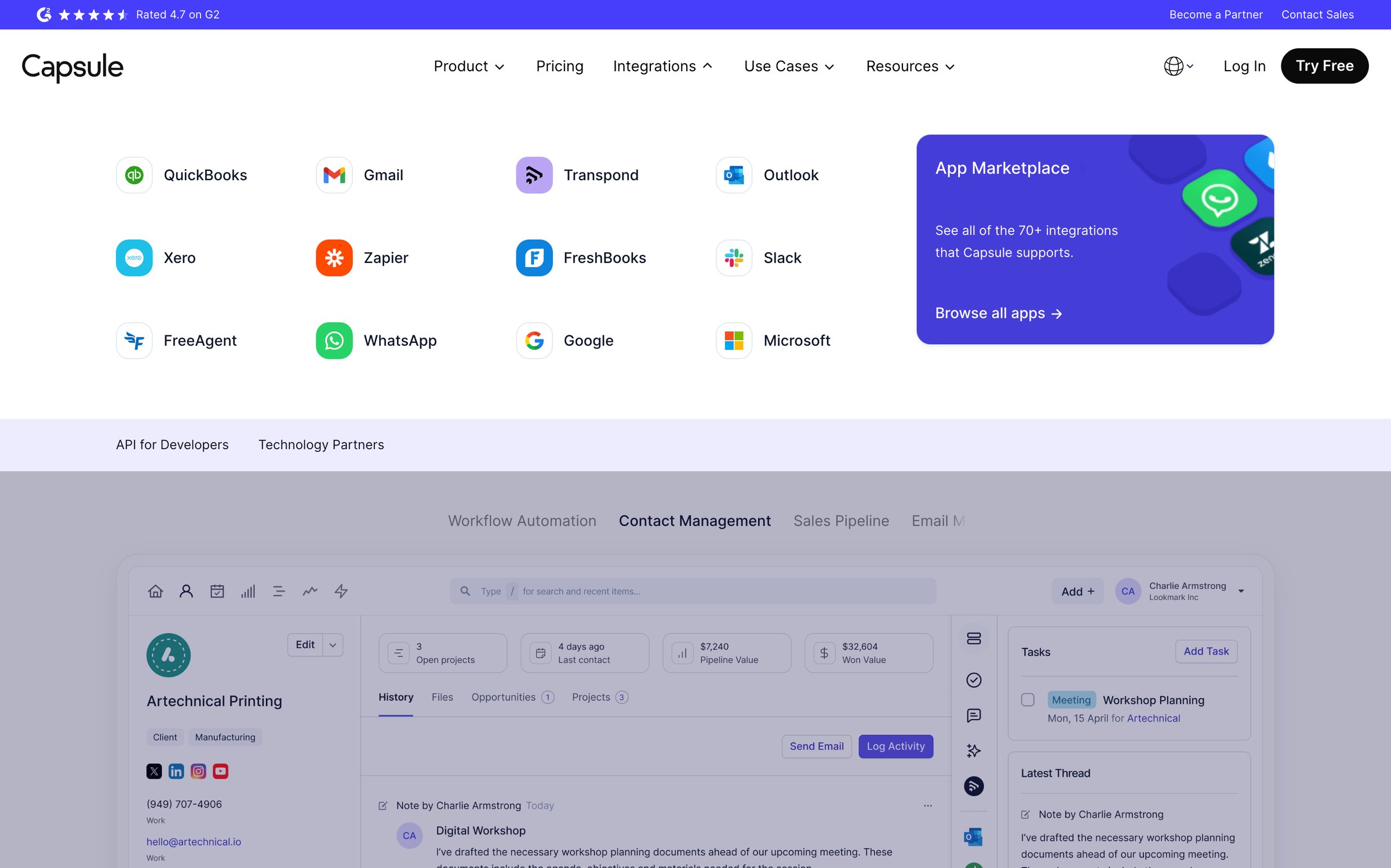 Capsule - CRM Made Simple Capsule CRM screen