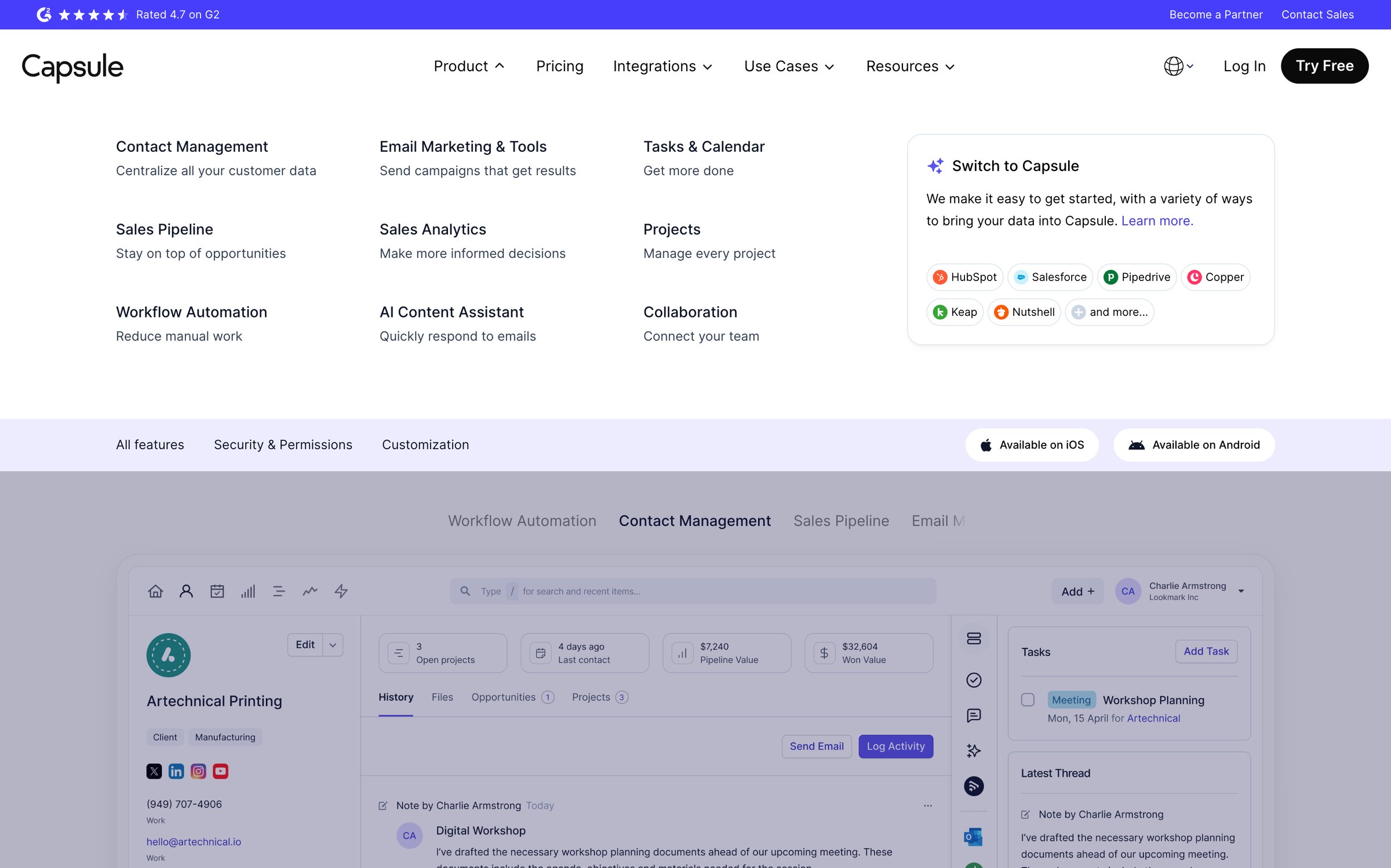 Capsule - CRM Made Simple Capsule CRM screen