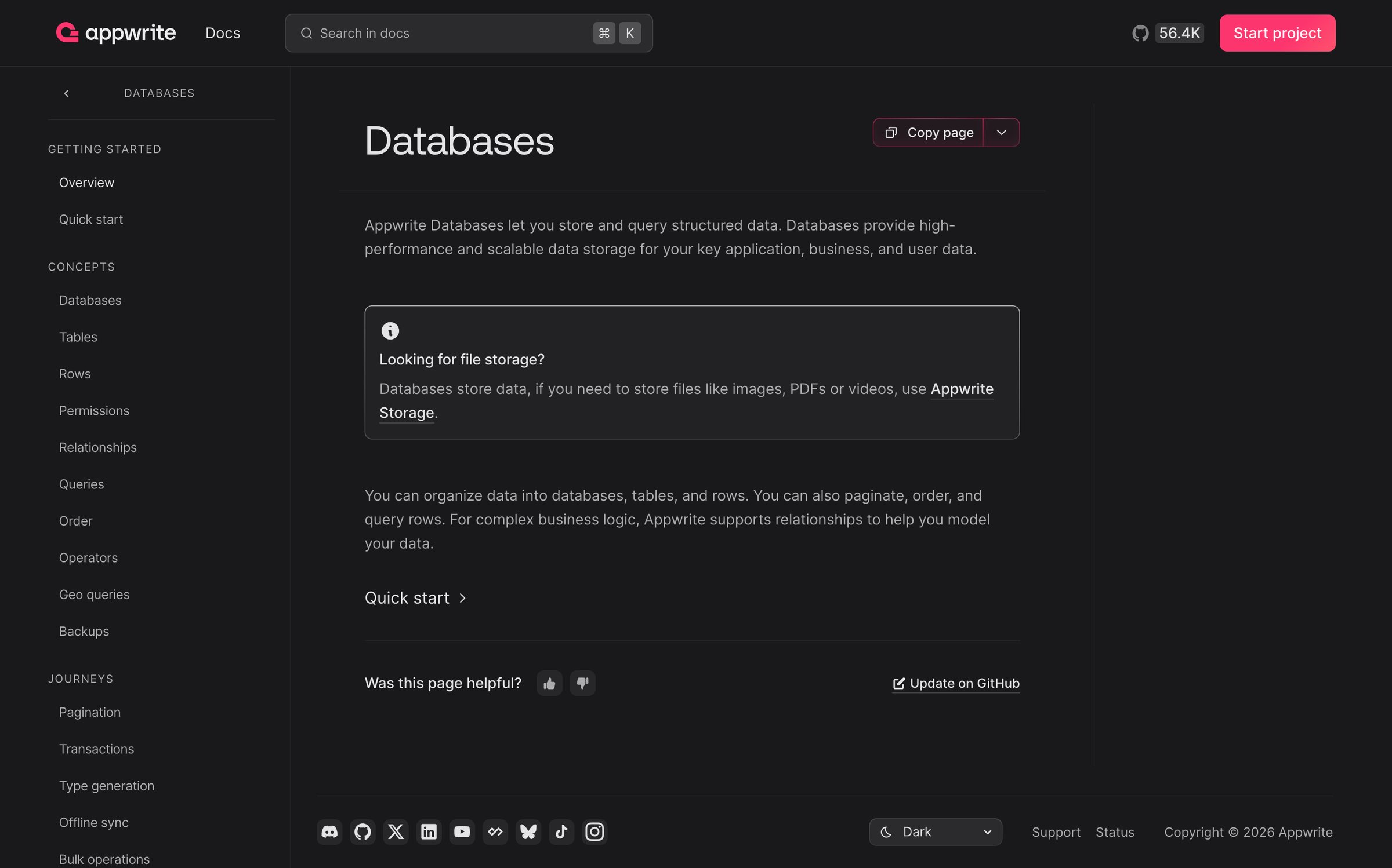 Appwrite - Databases - Overview - Appwrite screen