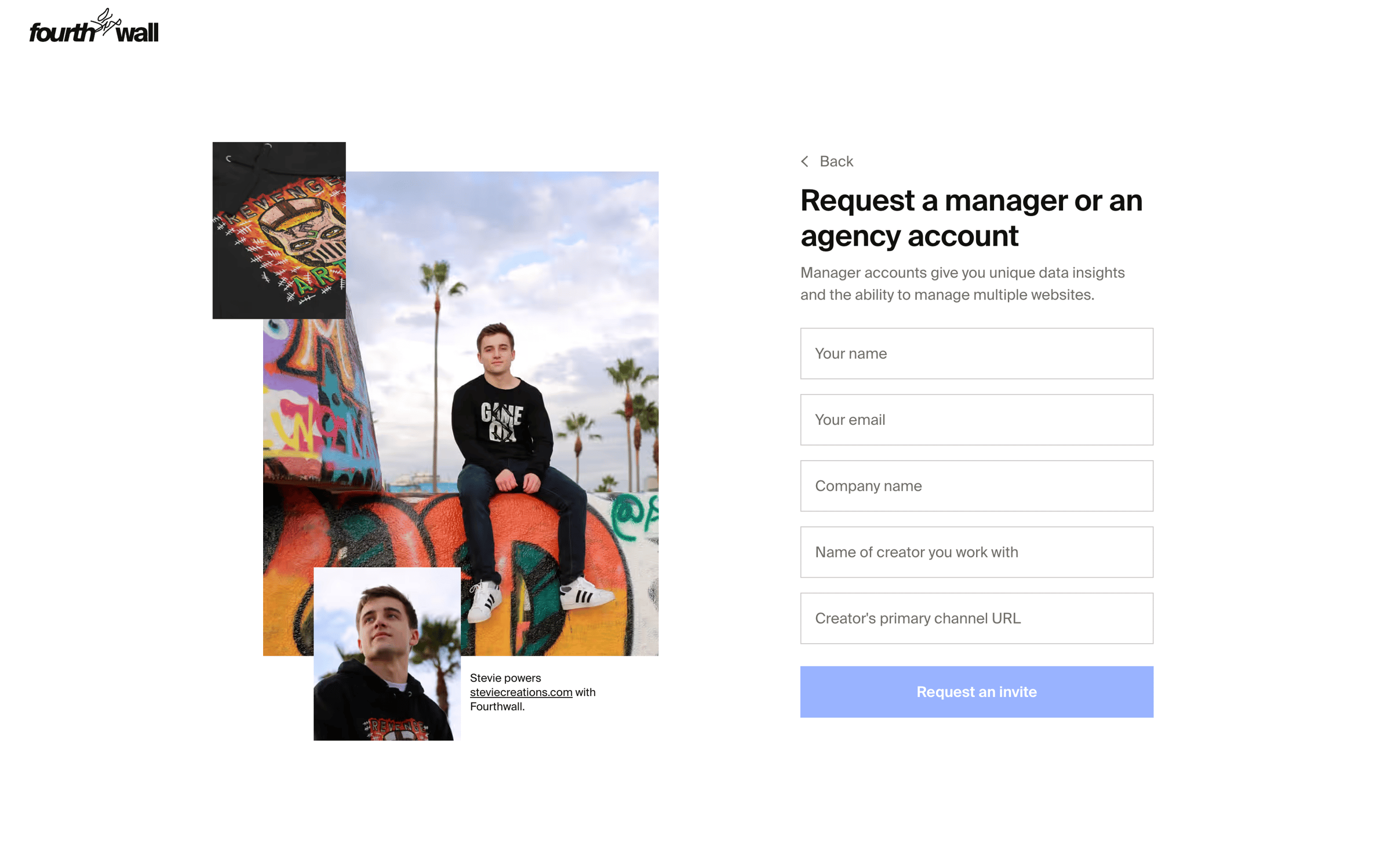 Fourthwall - Fourthwall - Request an invite screen