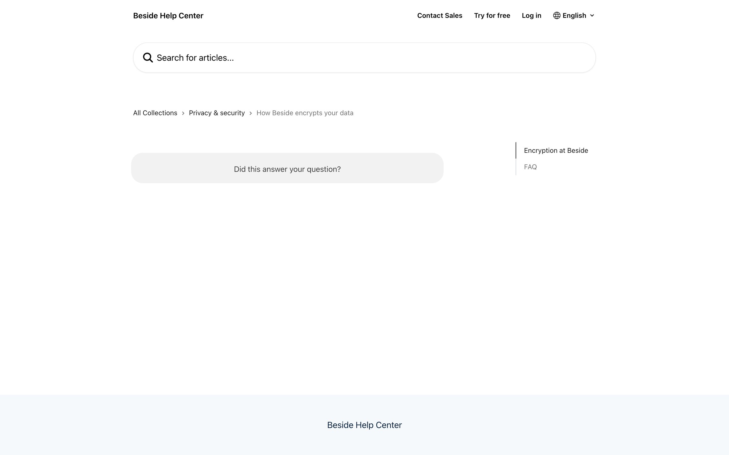 Beside - How Beside encrypts your data Beside Help Center screen