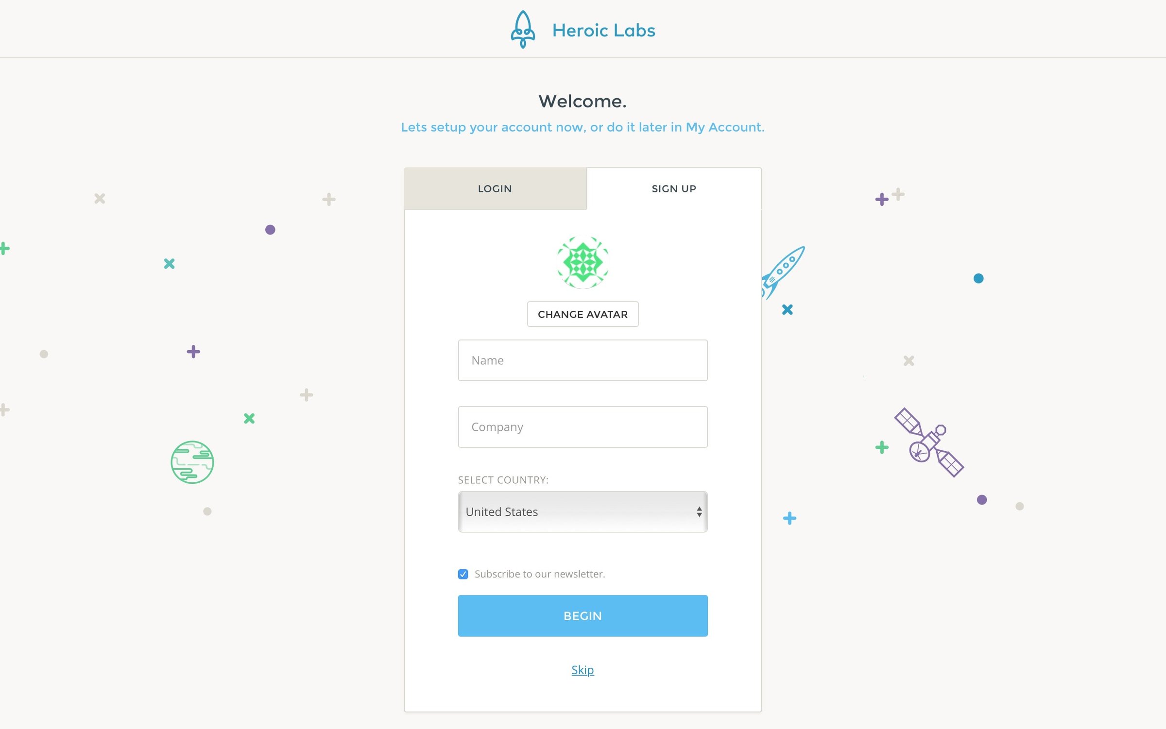 Heroic Labs - Sign up screen